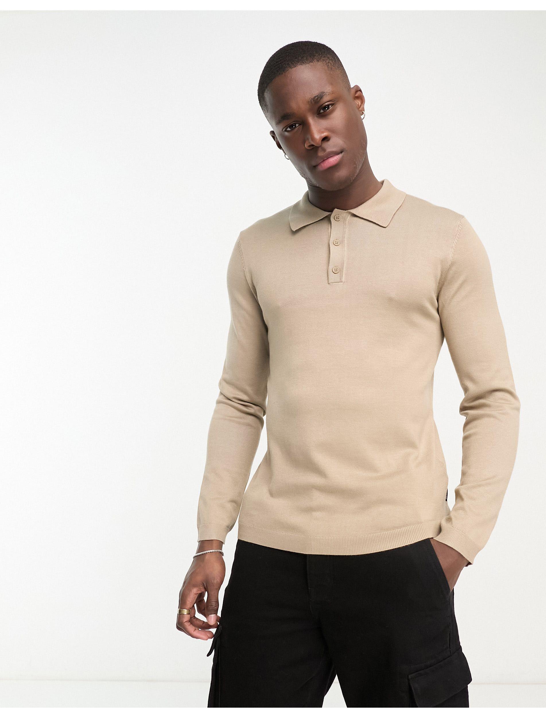 Only & Sons Knit Long Sleeve Polo in Natural for Men | Lyst