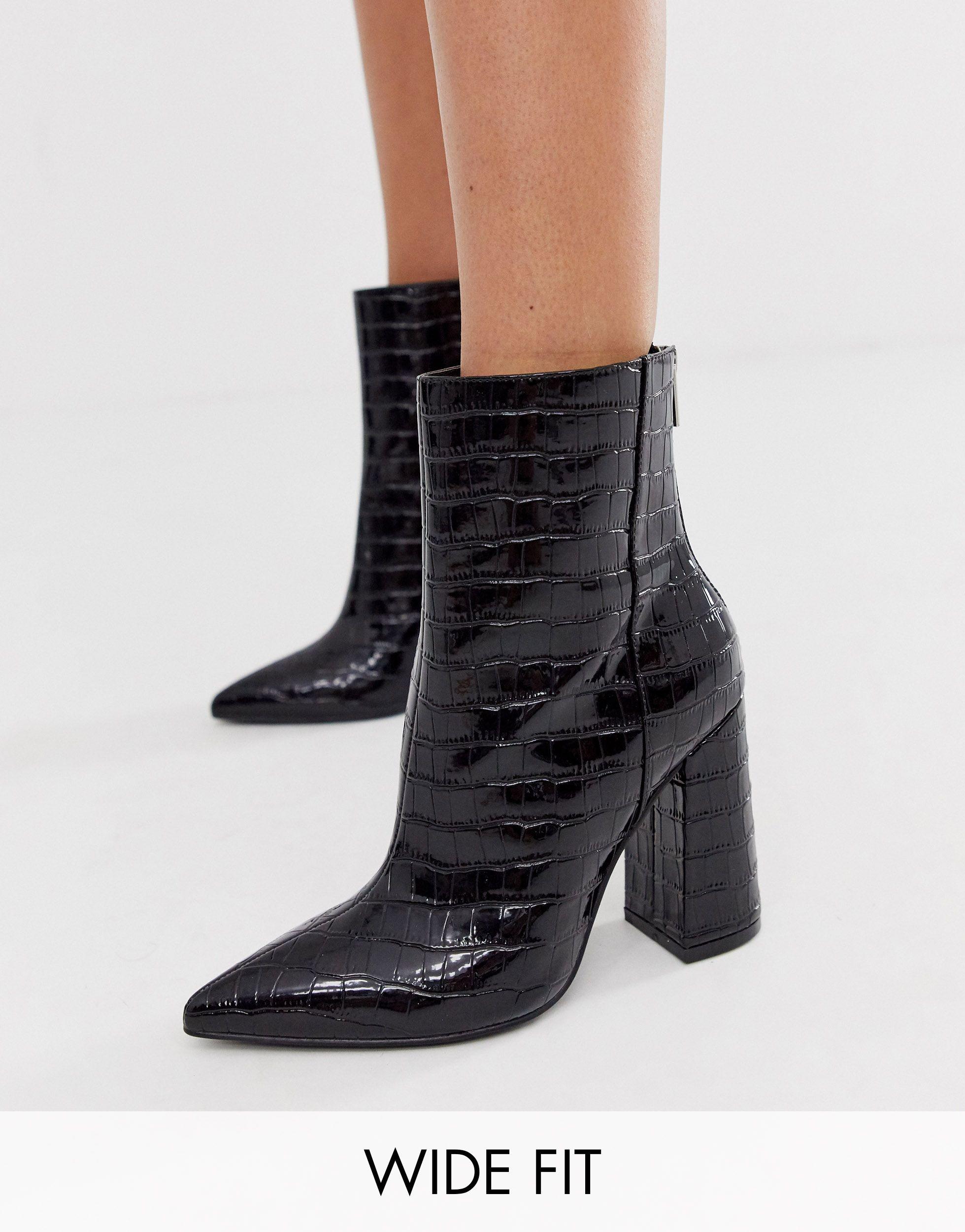 black pointed block heel boots