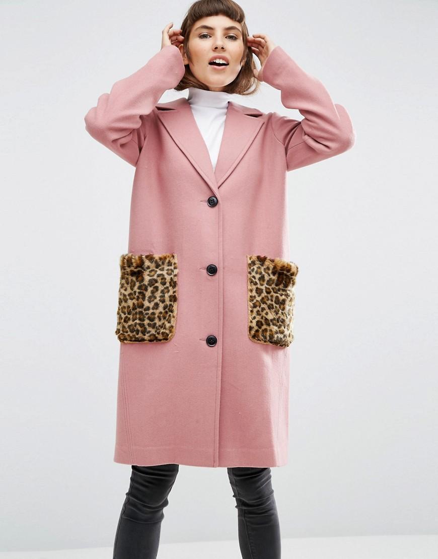 asos pink leopard coat