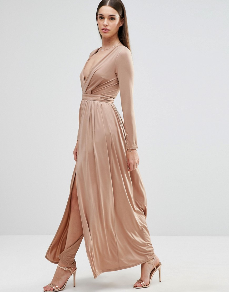 beige long sleeve gown