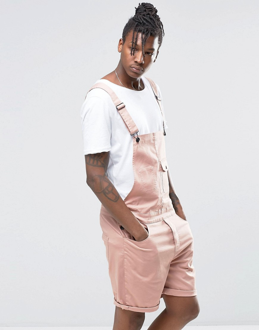 ASOS Cotton Slim Short Dungarees In Pink for Men - Lyst