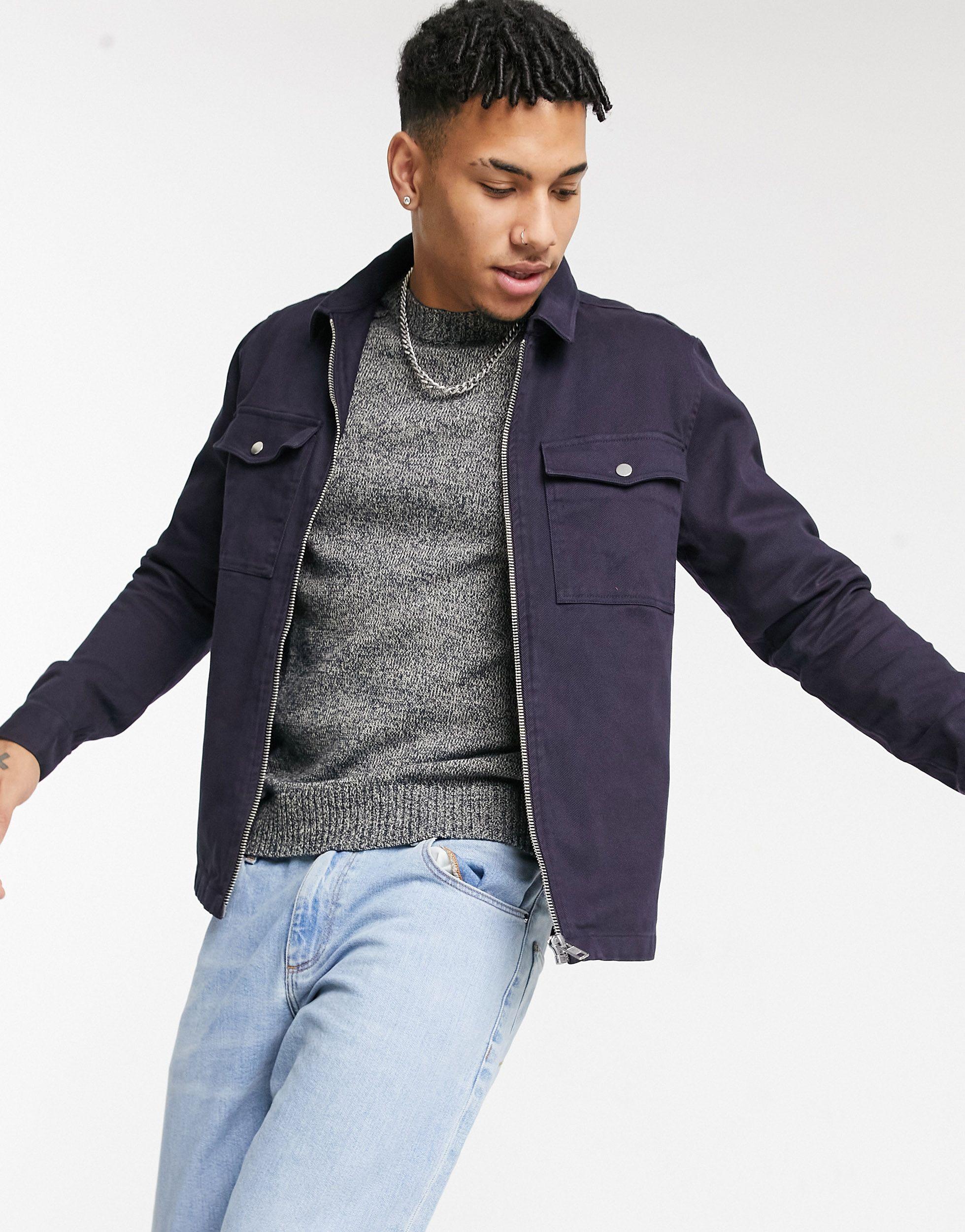 Long Sleeve Twill Overshirt in Navy 