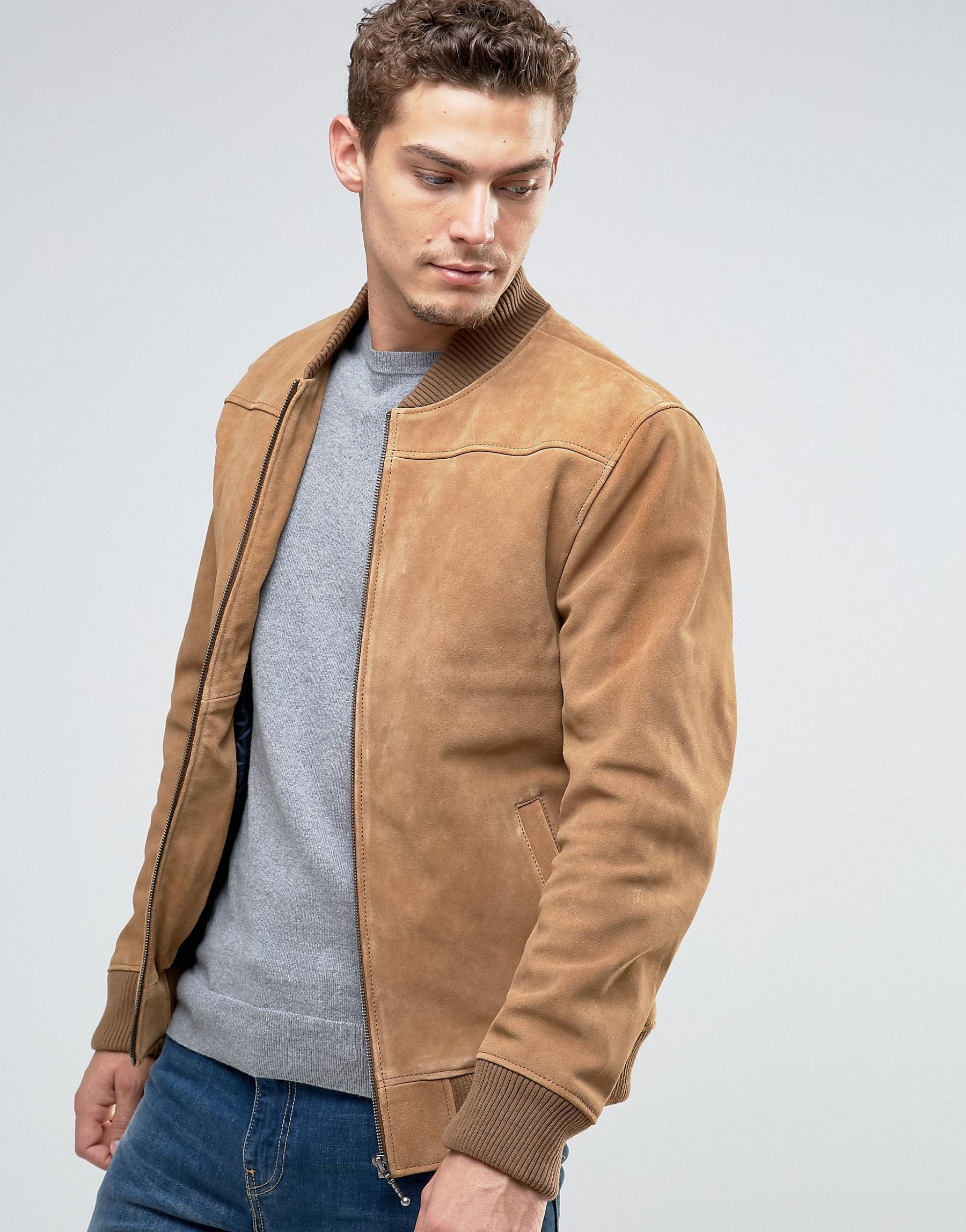 Esprit Suede Bomber Jacket in Camel (Natural) for Men | Lyst