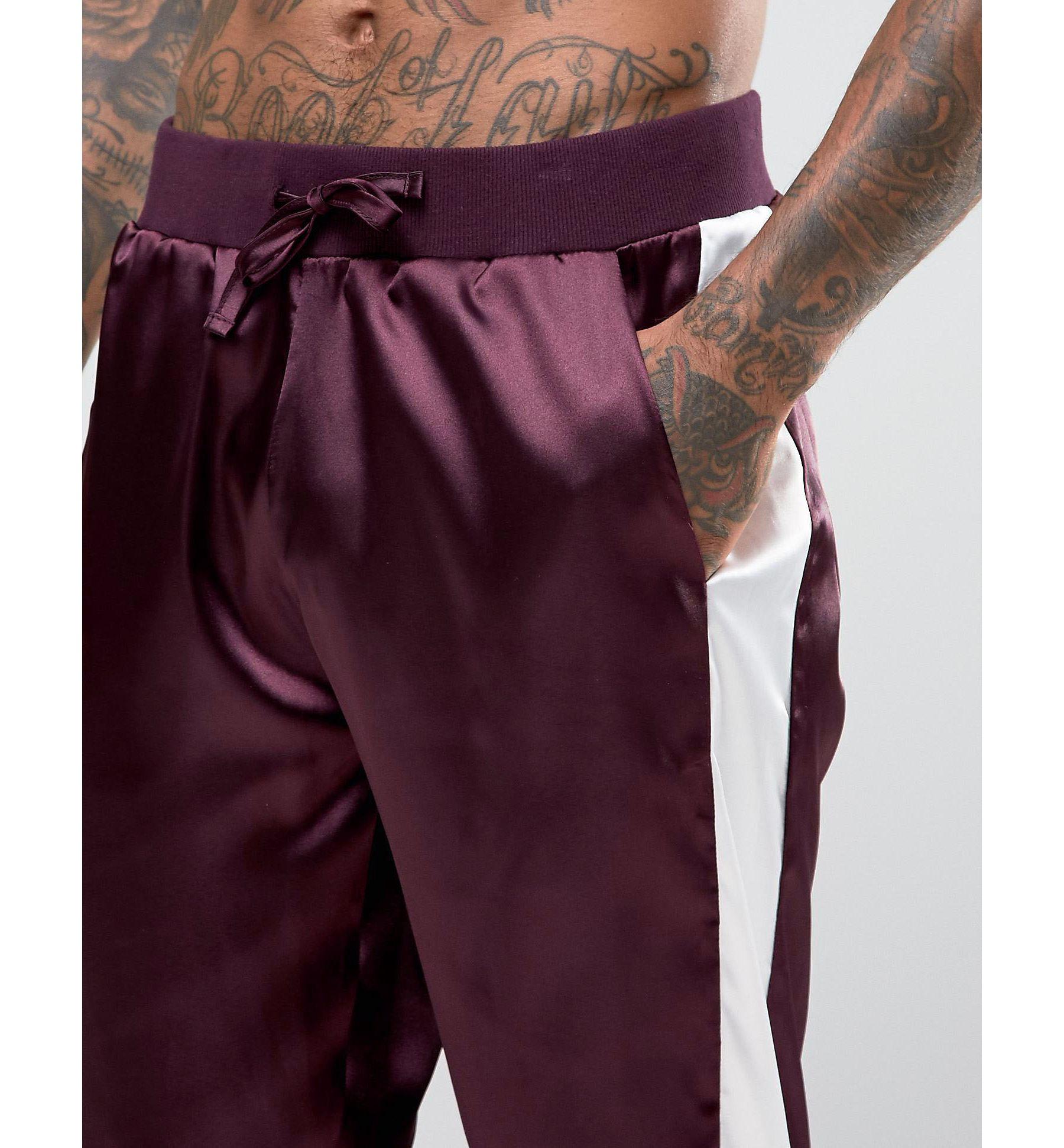 ASOS Loungewear Satin Pajama Bottoms With Cut & Sew for Men Lyst