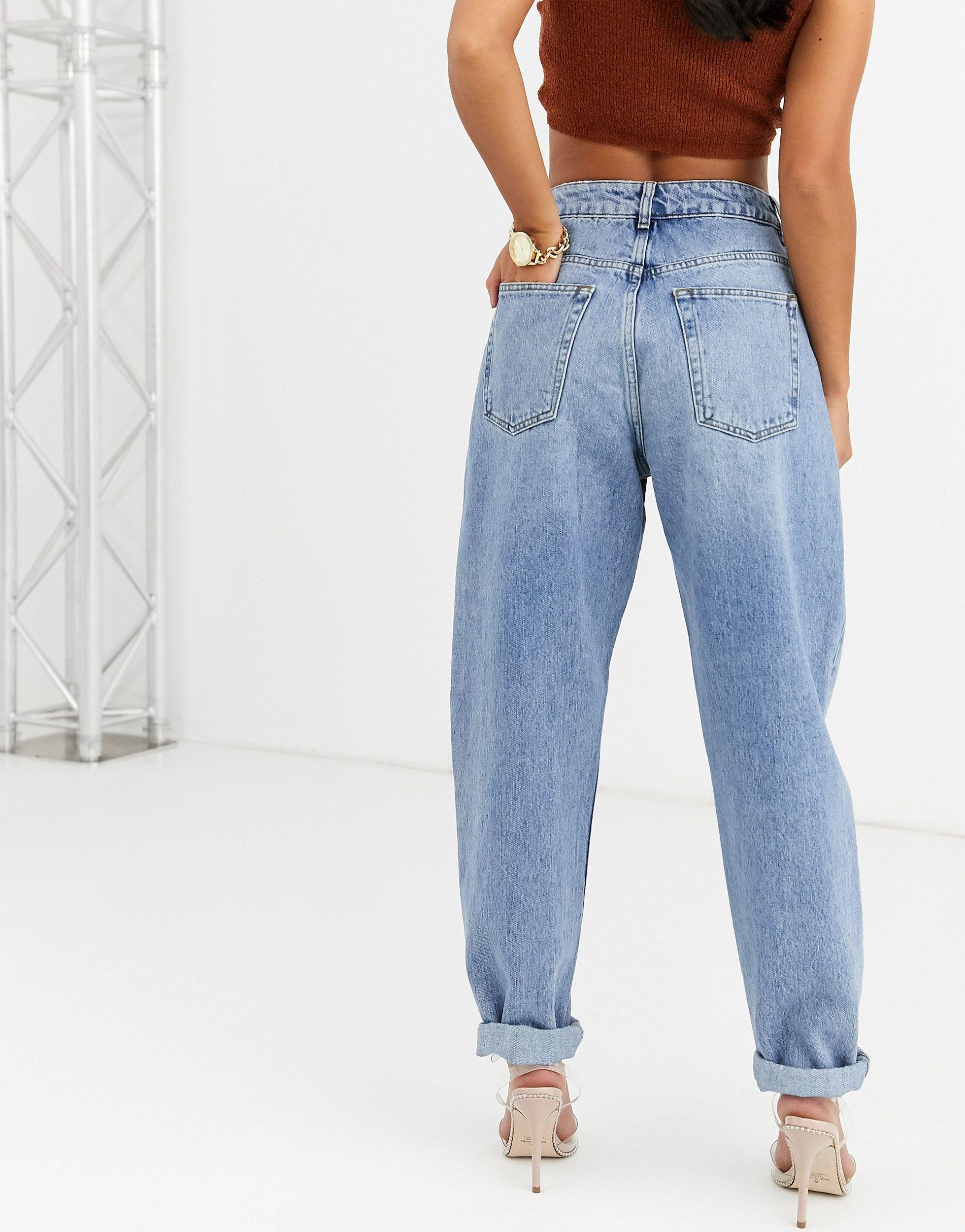ASOS Asos Design Petite High Rise 'slouchy' Mom Jeans in Blue | Lyst