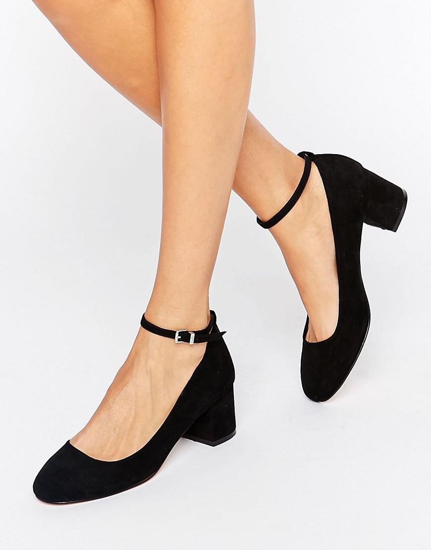 Leather Mid Heel Ankle Strap Pumps