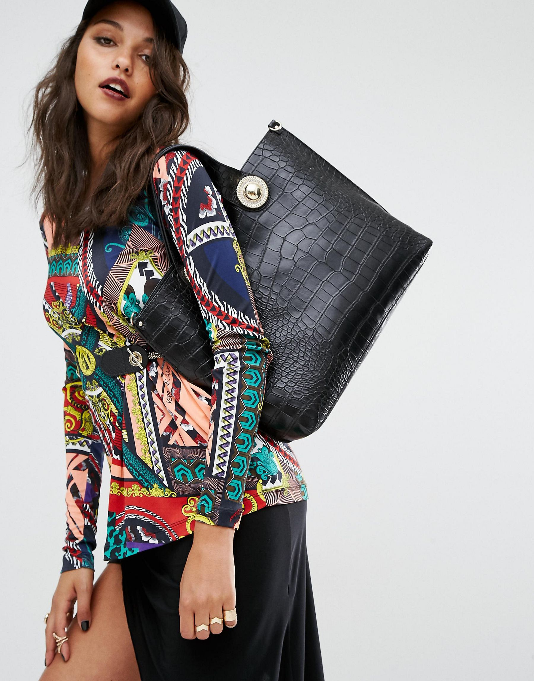 versace jeans black tote bag