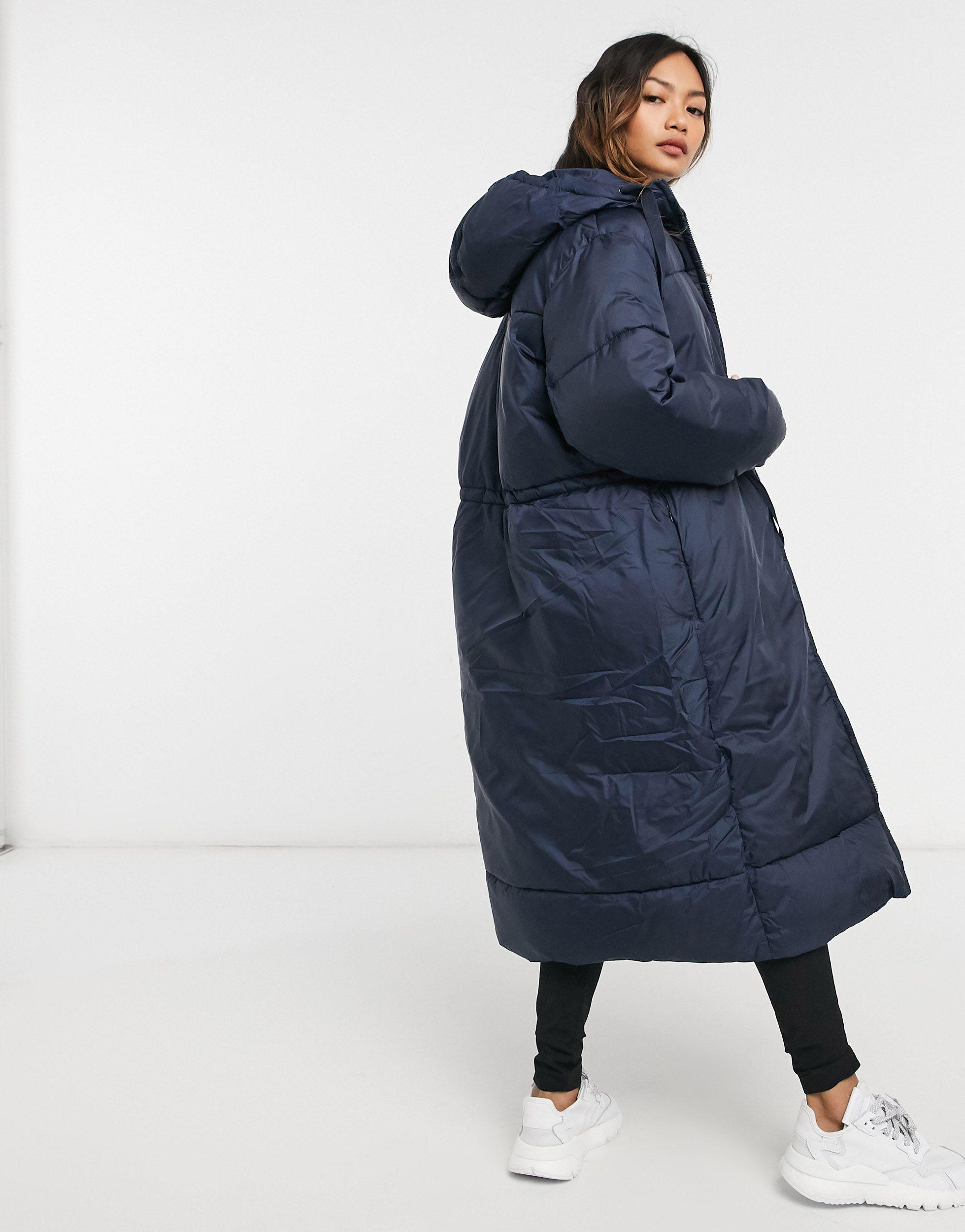 long padded navy coat