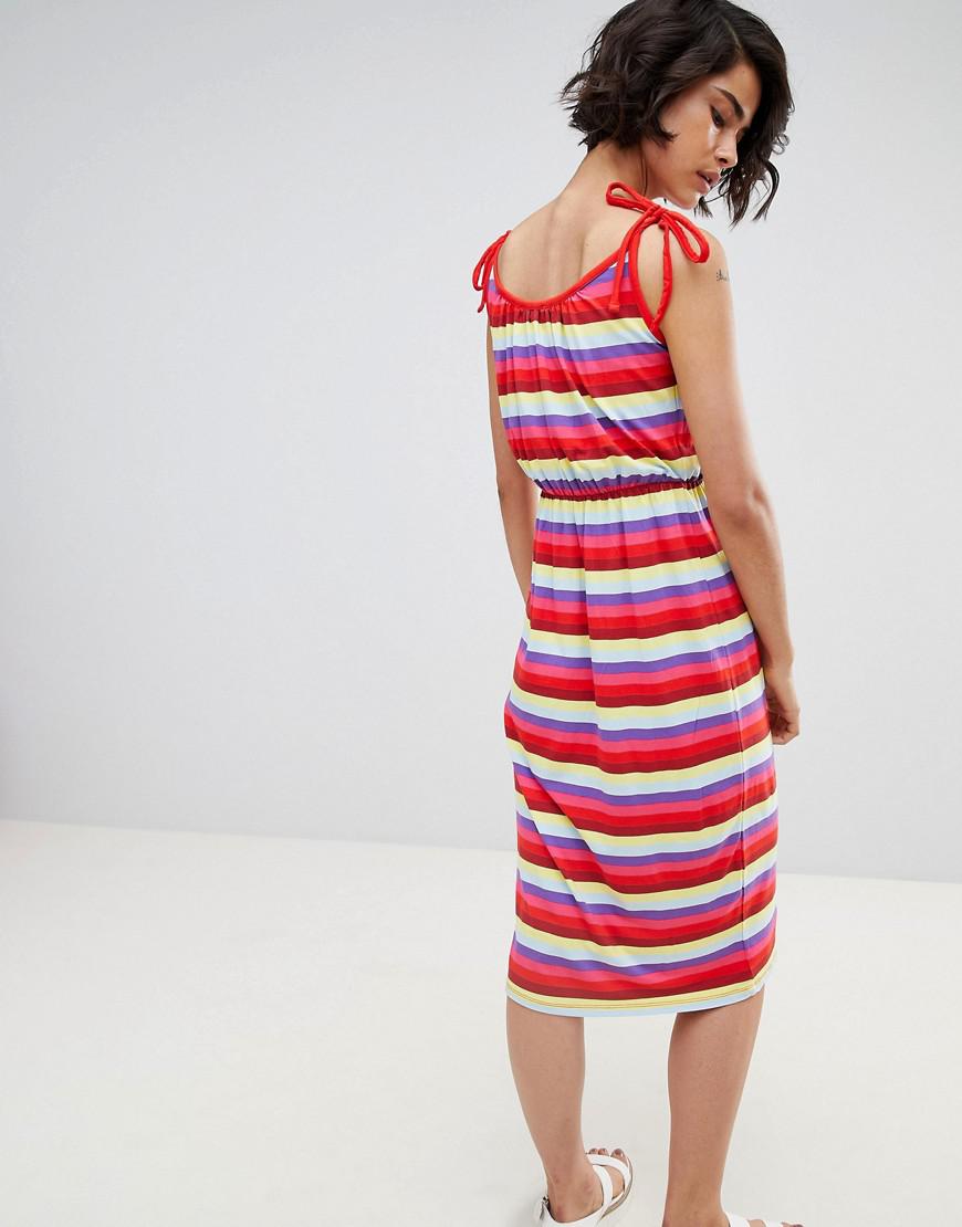 warehouse multi stripe midi dress
