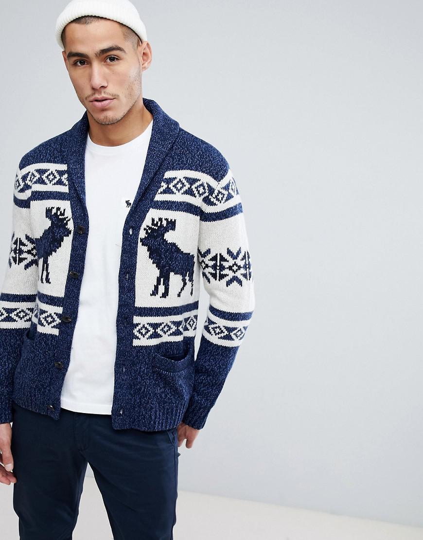 Abercrombie & Fitch Retro Moose Fairisle Pattern Shawl Cardigan In  Navy/cream in Blue for Men - Lyst