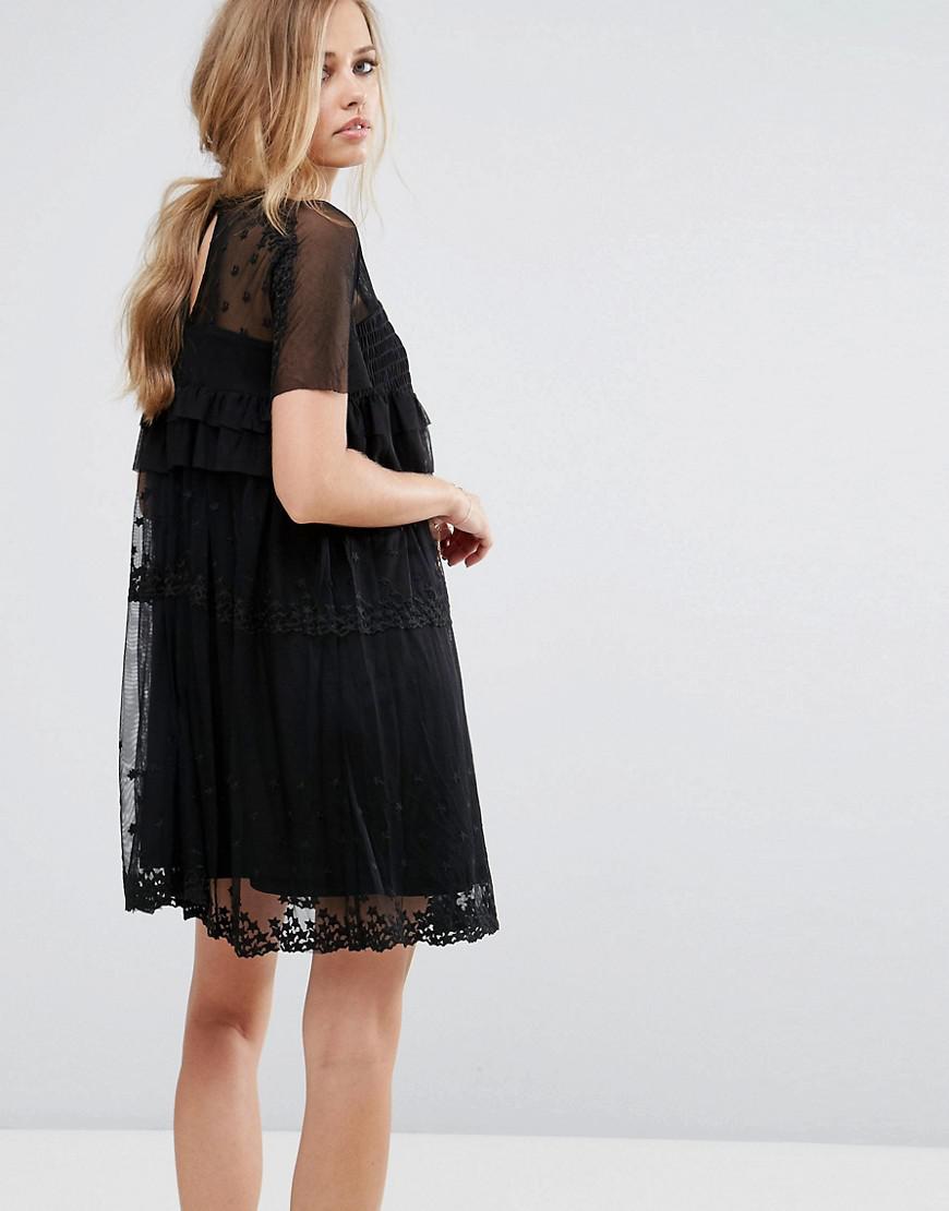 Lost Ink Synthetic Smock Dress With Stars in Black - Lyst