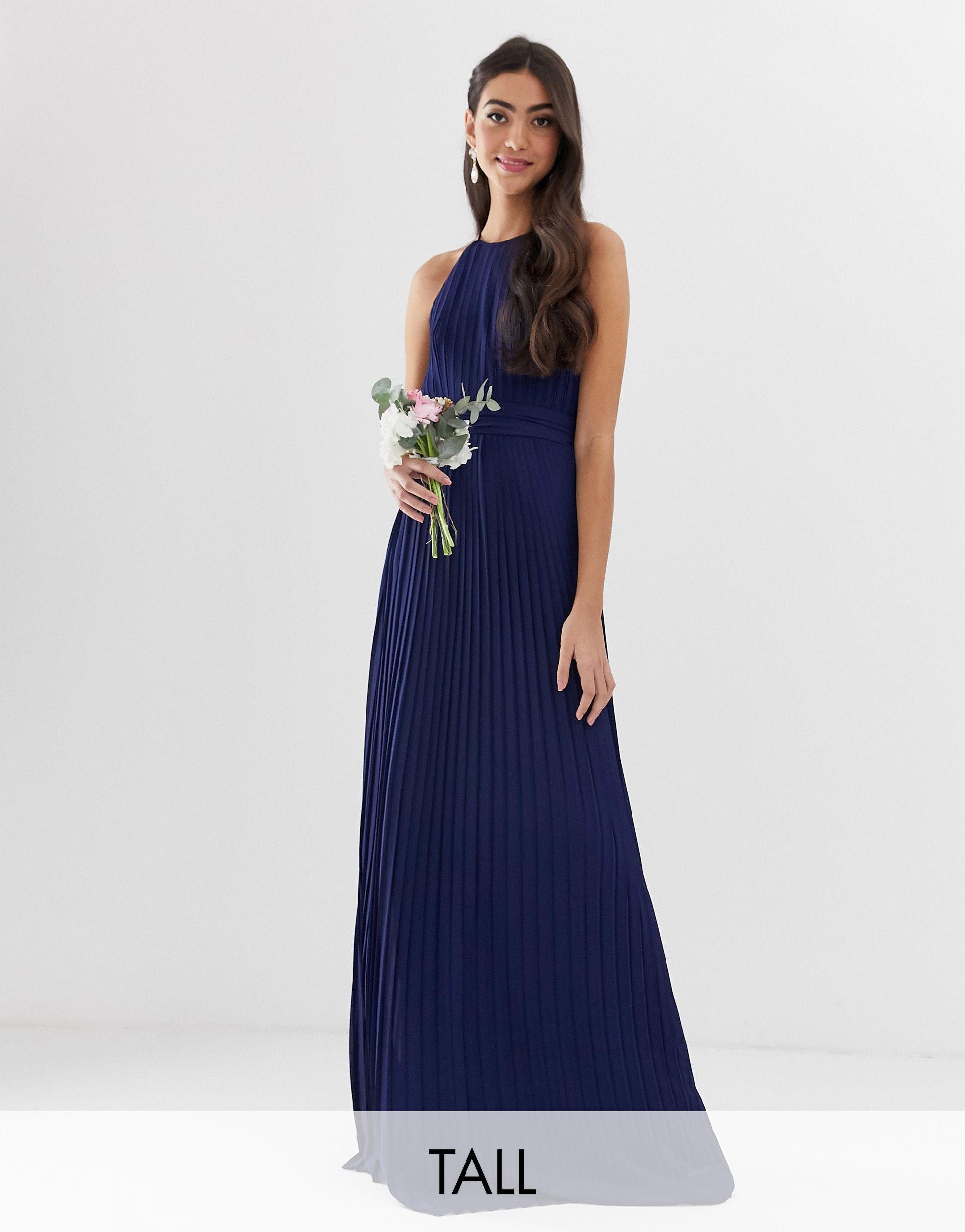 high neck pleated maxi dress