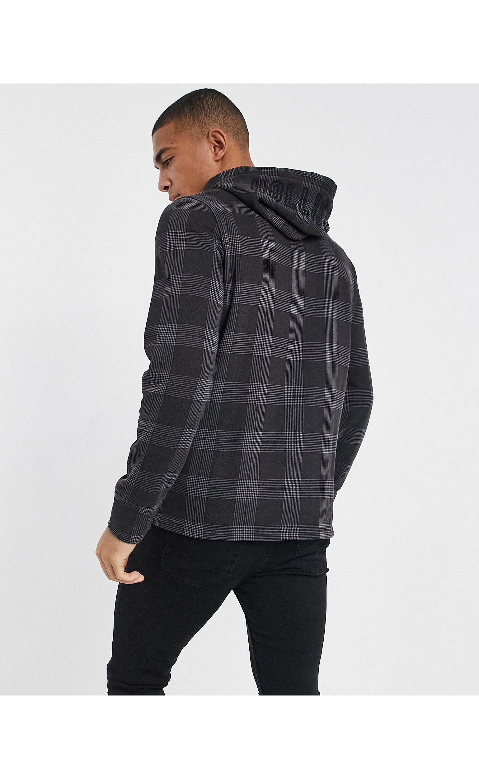 Sudadera negra a cuadros con capucha y logo central Hollister de hombre de  color Negro | Lyst