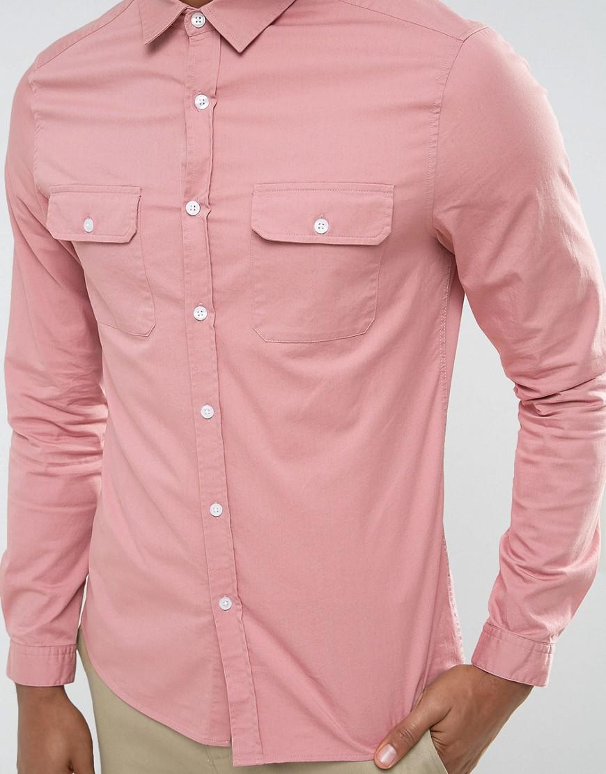 ASOS Cotton Slim Double Pocket Shirt 