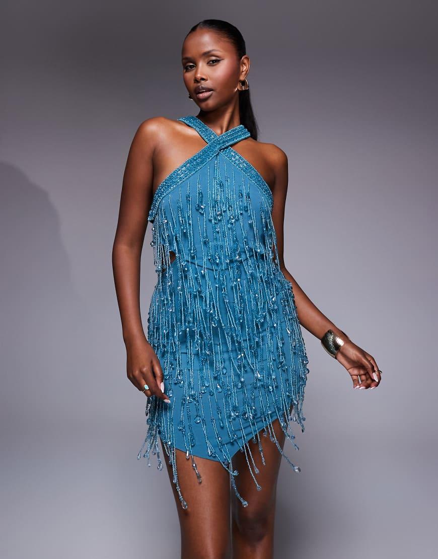 white christmas dresses Rent Asos Design Curve Embellishment Mini Dress With Blouson Sleeve In  Green