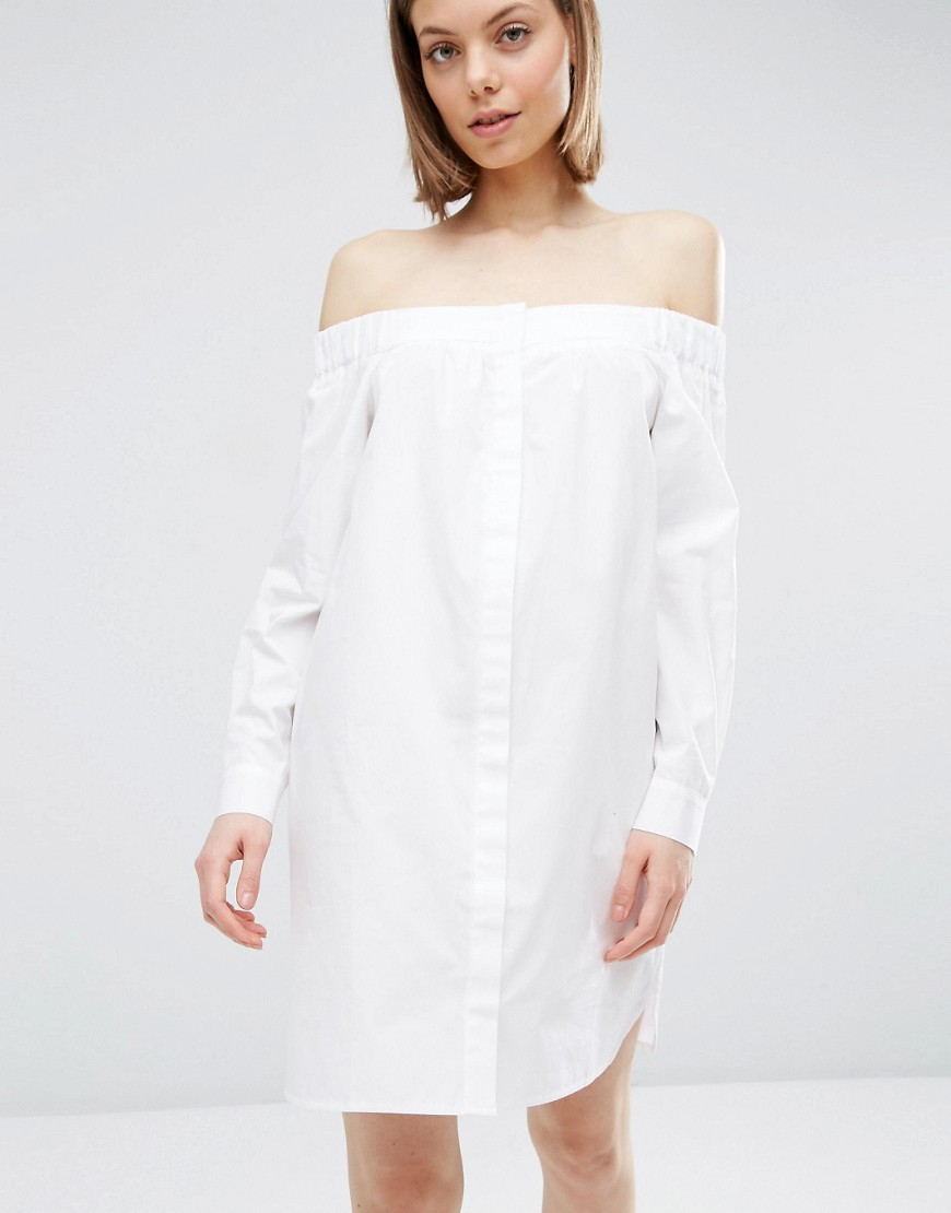 ASOS Off Shoulder Cotton Shirt  Dress  in White  Lyst