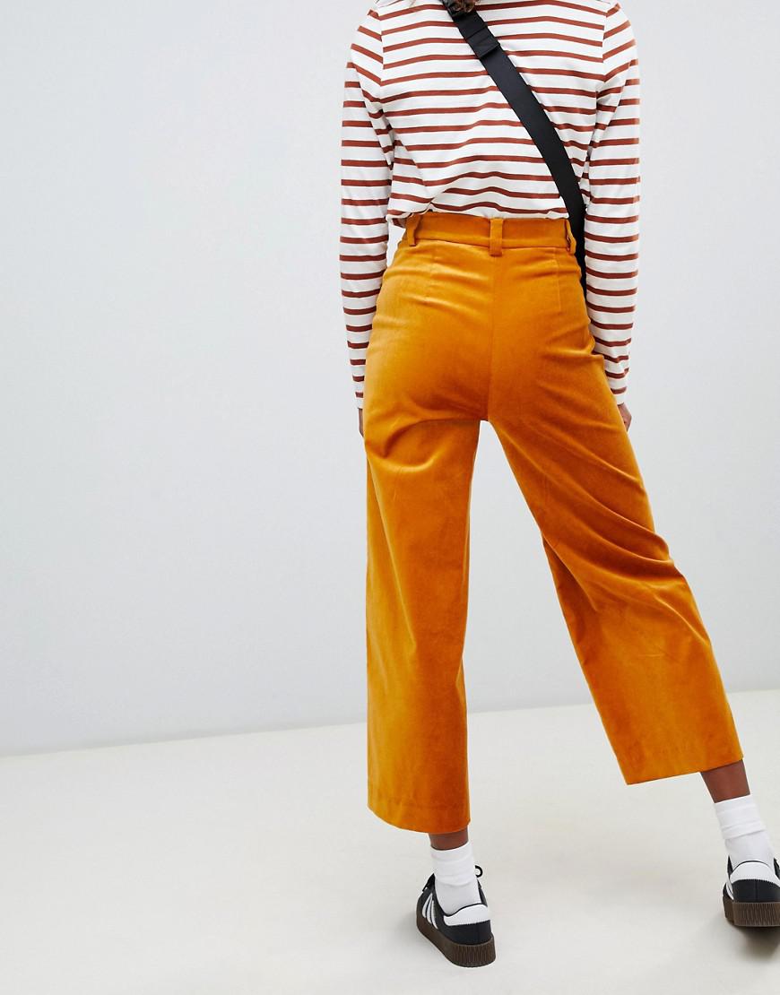 Weekday Velvet Wide Leg Pant in Yellow 