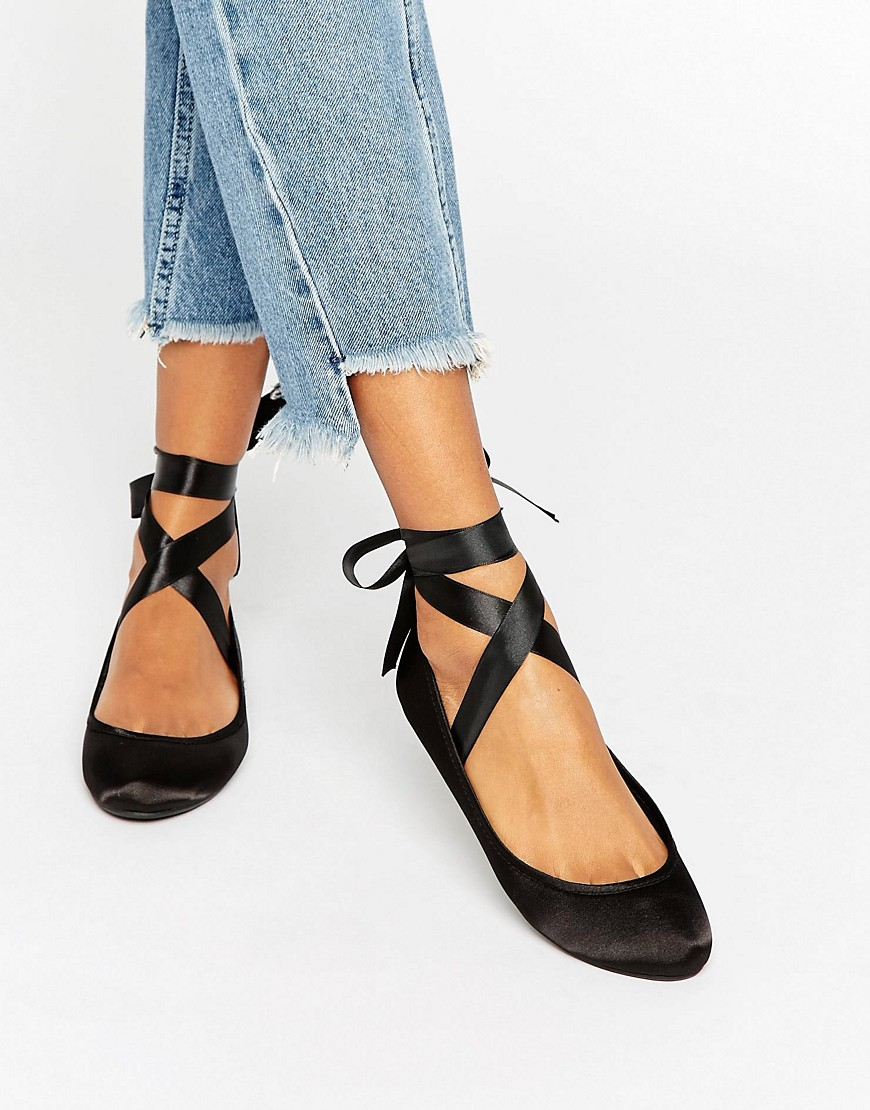 ASOS Lydia Ribbon Ballet Flats in Black | Lyst