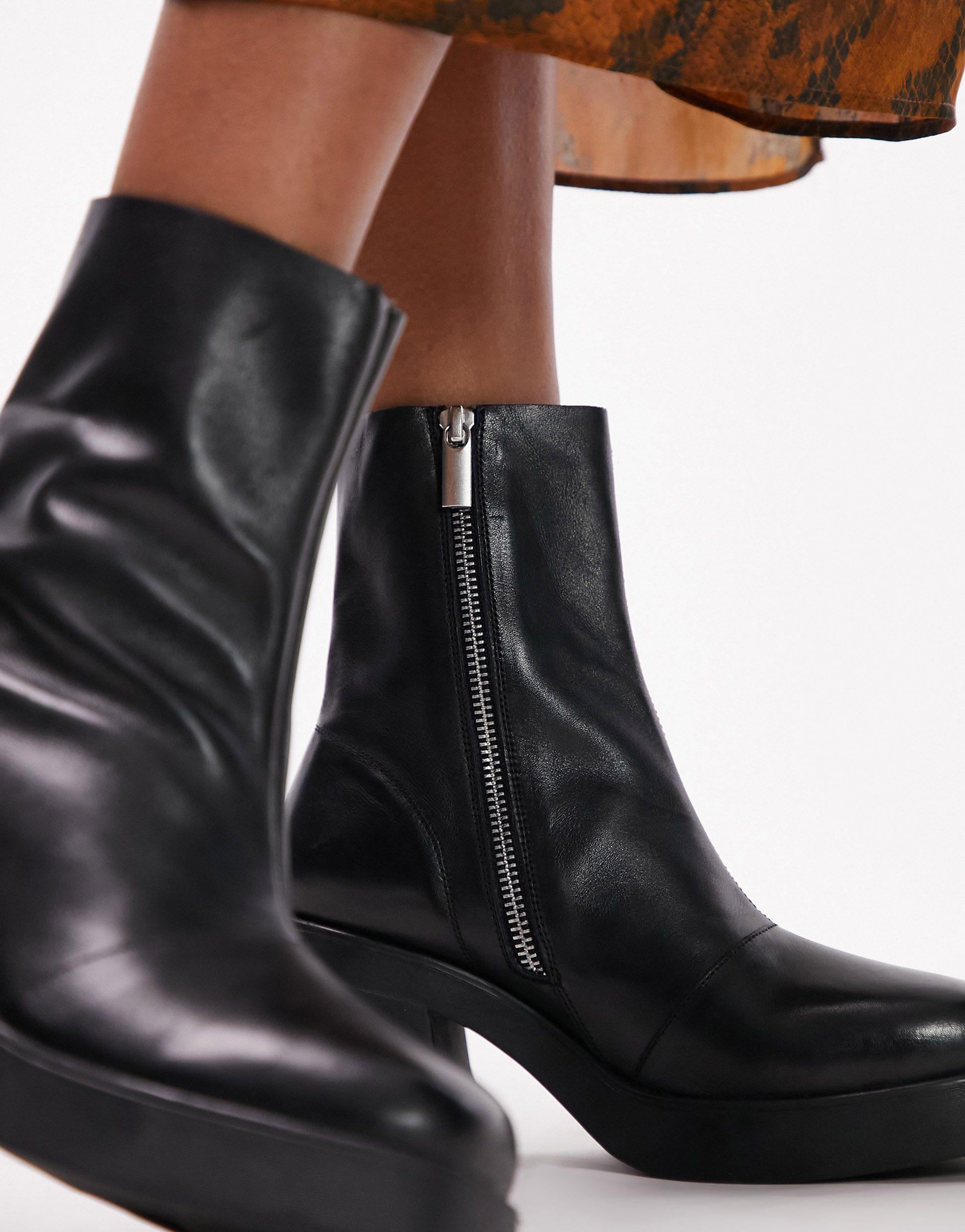 TOPSHOP Tyra Leather Block Heeled Boot in Brown | Lyst