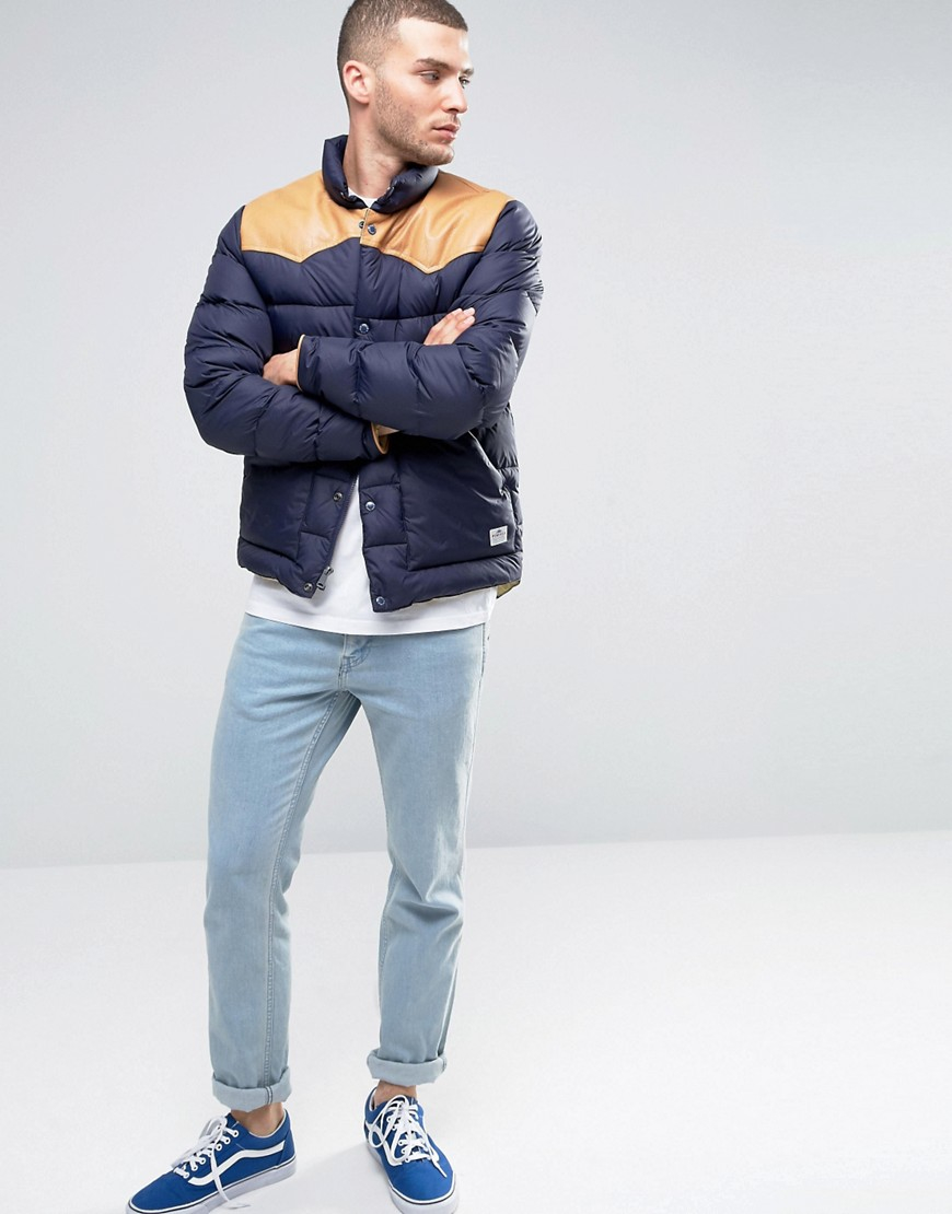 Penfield Pelam Down Quilted Jacket Leather Yoke In Navy Blue For Men Lyst