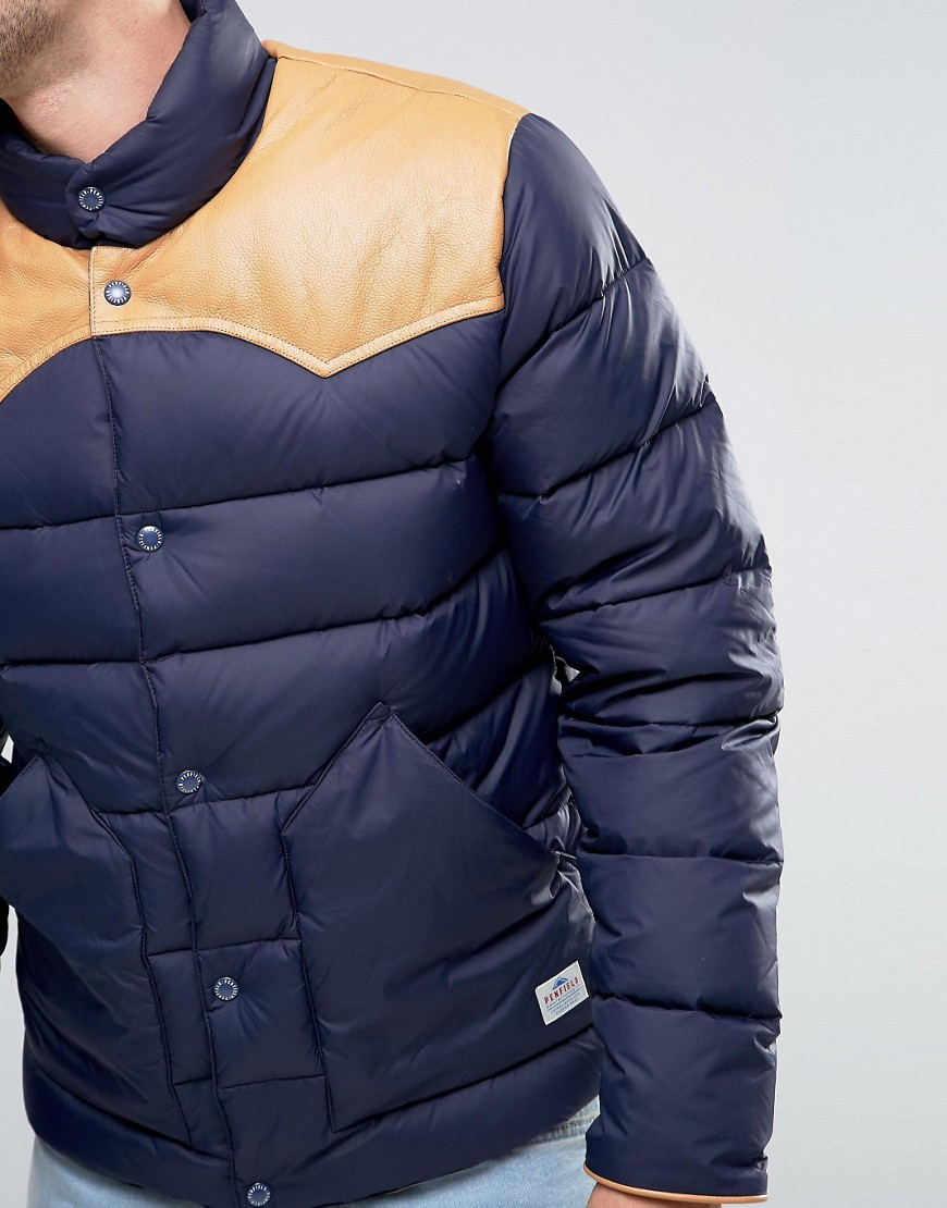 Penfield Pelam Down Quilted Jacket Leather Yoke In Navy Blue For Men Lyst
