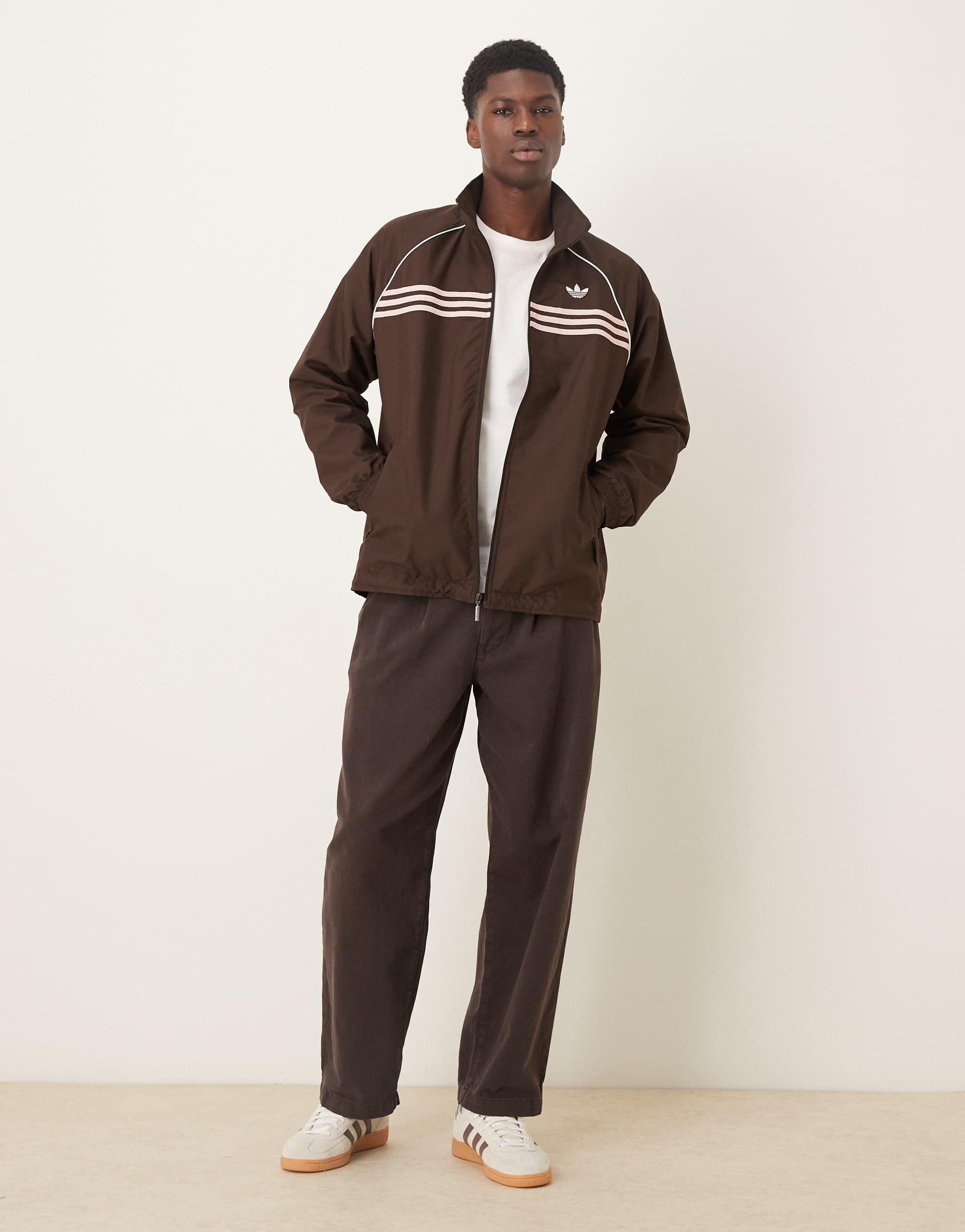 adidas Originals Chest Stripe Track Top in Brown | Lyst