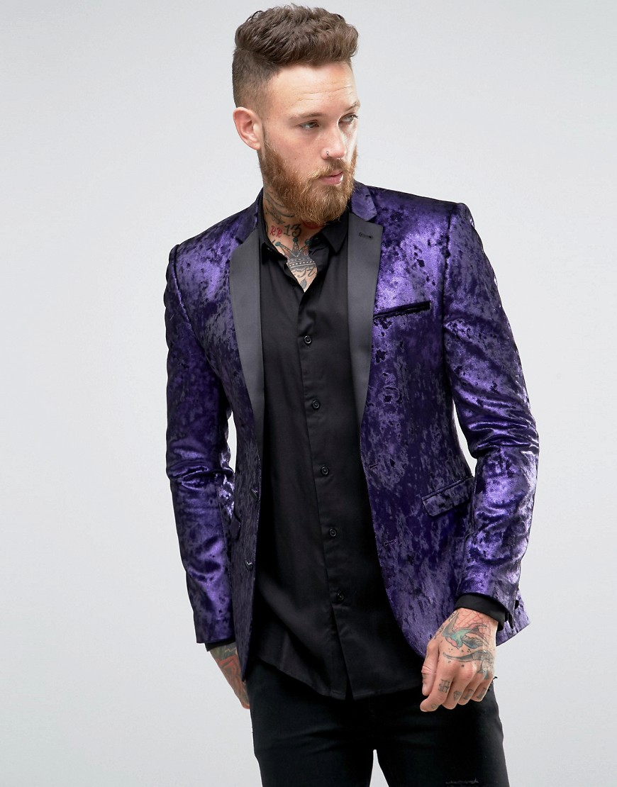 ASOS Super Skinny Blazer In Purple Velvet for Men | Lyst