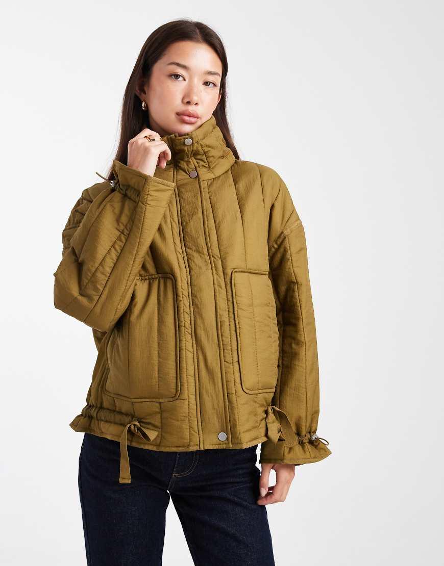 Abrigo Acolchado Abrigo Caqui Mujer Parka De Invierno Para Mujer