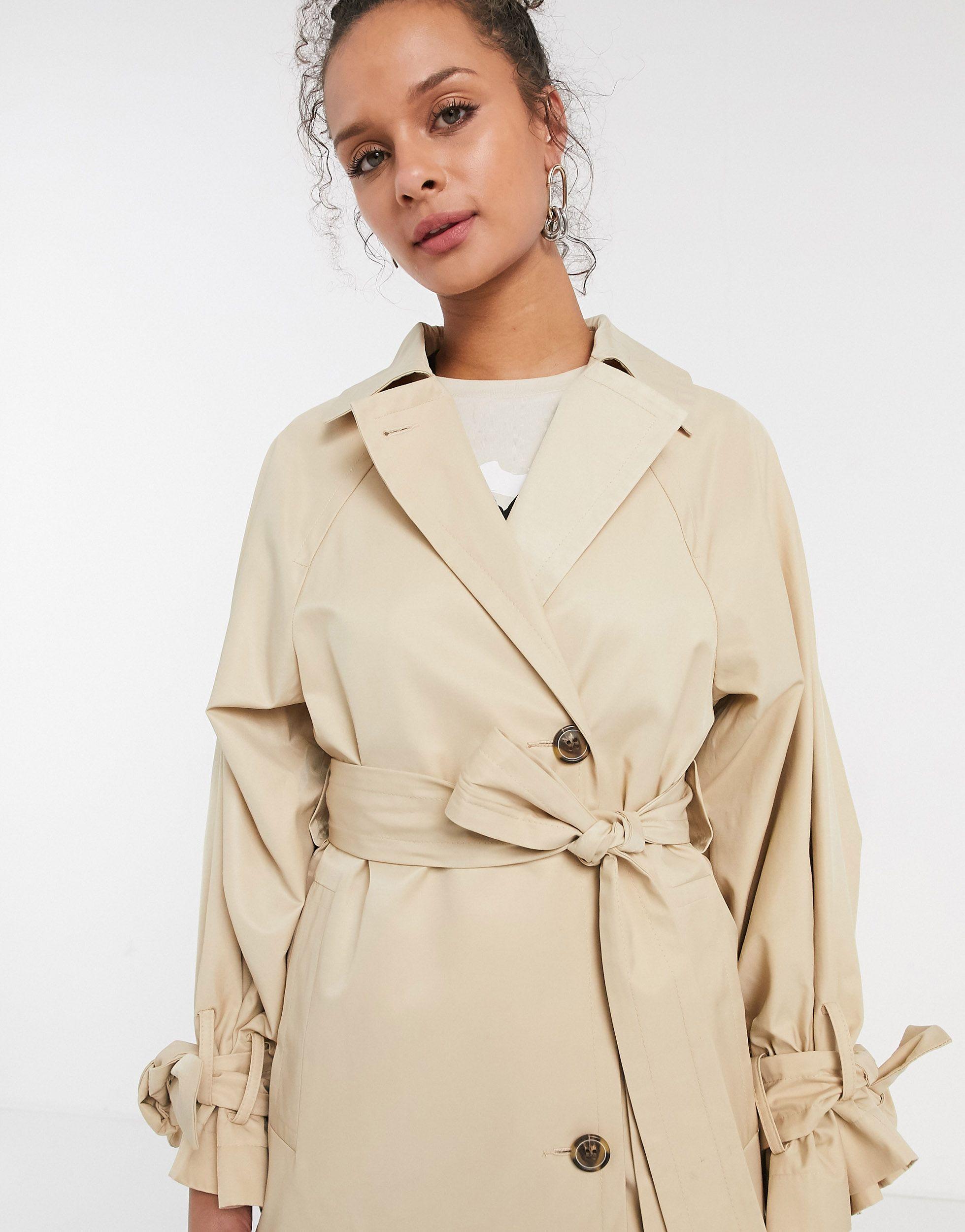 TOPSHOP Cropped Trench Coat in White (Natural) | Lyst