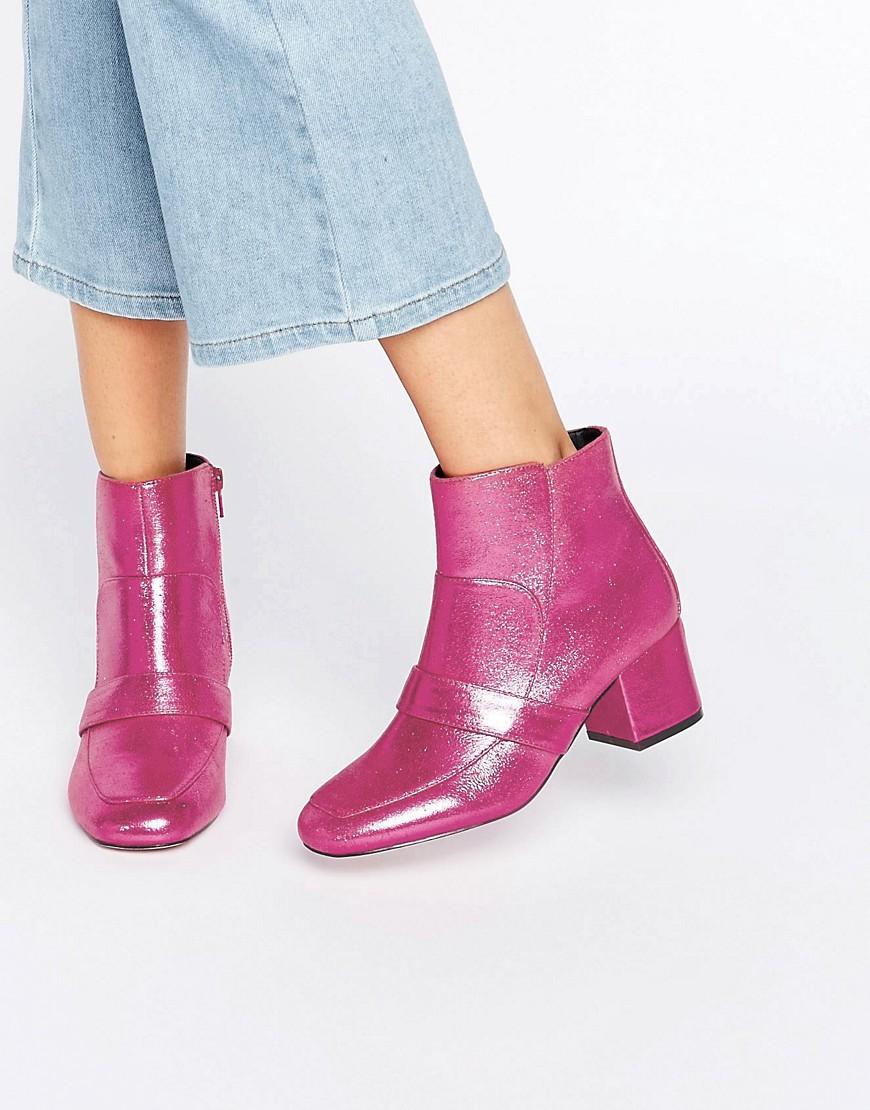 Lyst Asos Ranora Loafer Ankle Boots in Pink