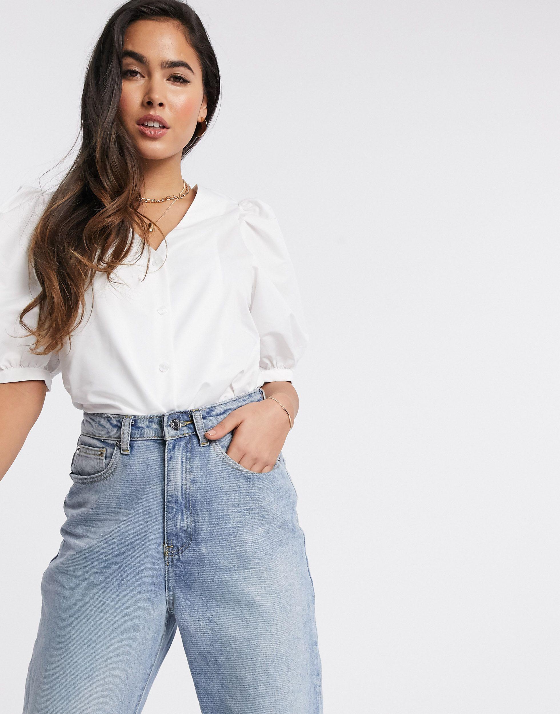 Camicia bianca con bottoni sul davanti e maniche voluminose di Mango in  Bianco | Lyst