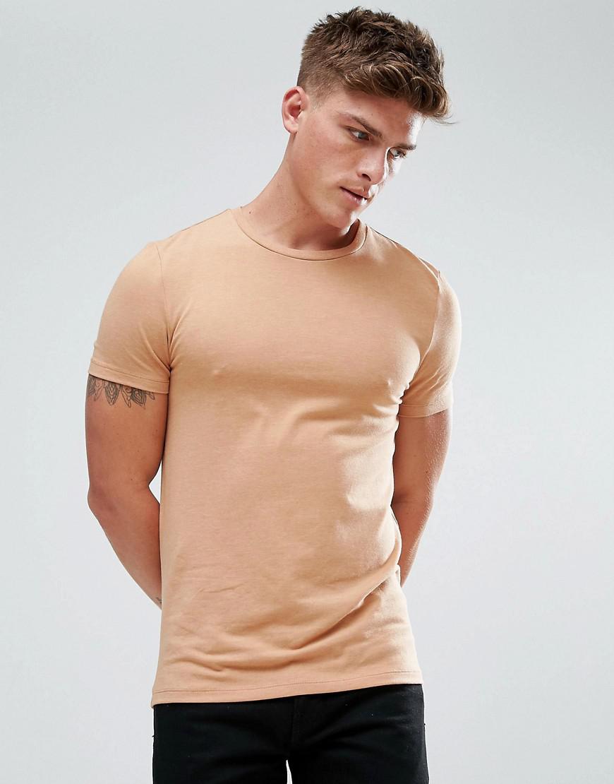 Asos Muscle Fit T-shirt With Crew Neck In Tan for Men | Lyst