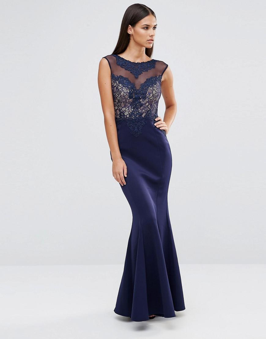  Lipsy  Delicate Lace Trim Maxi Dress  in Navy Blue Lyst