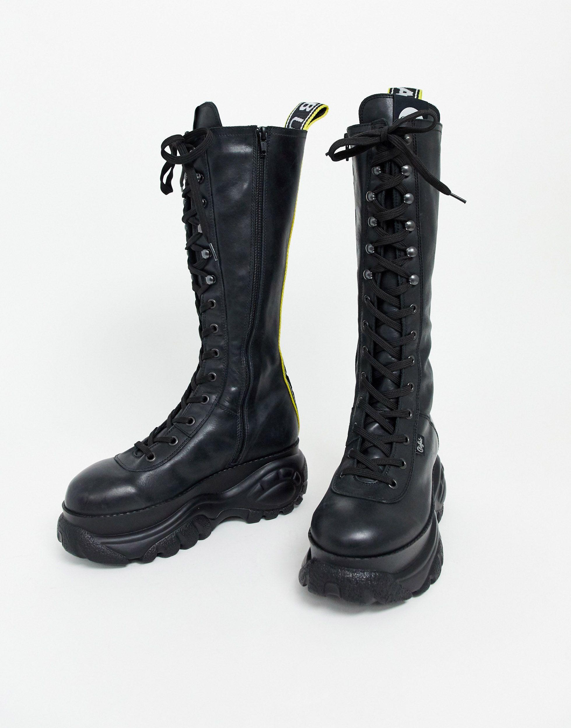 London Gill - Bottes chunky hauteur genou Cuir Buffalo en coloris Noir -  Lyst