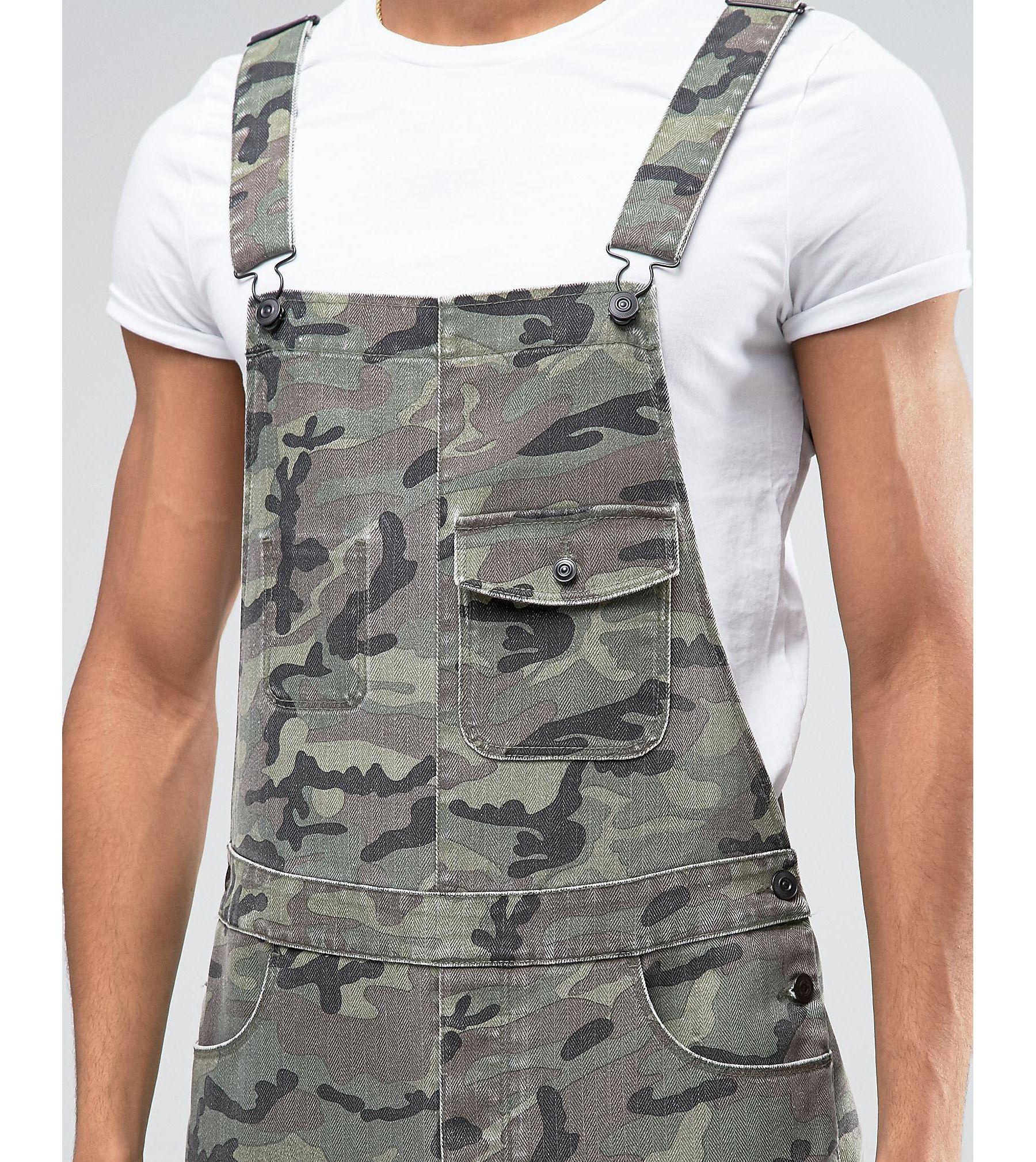 ASOS Denim Camo Overalls In Khaki Herringbone in Gray for Men Lyst