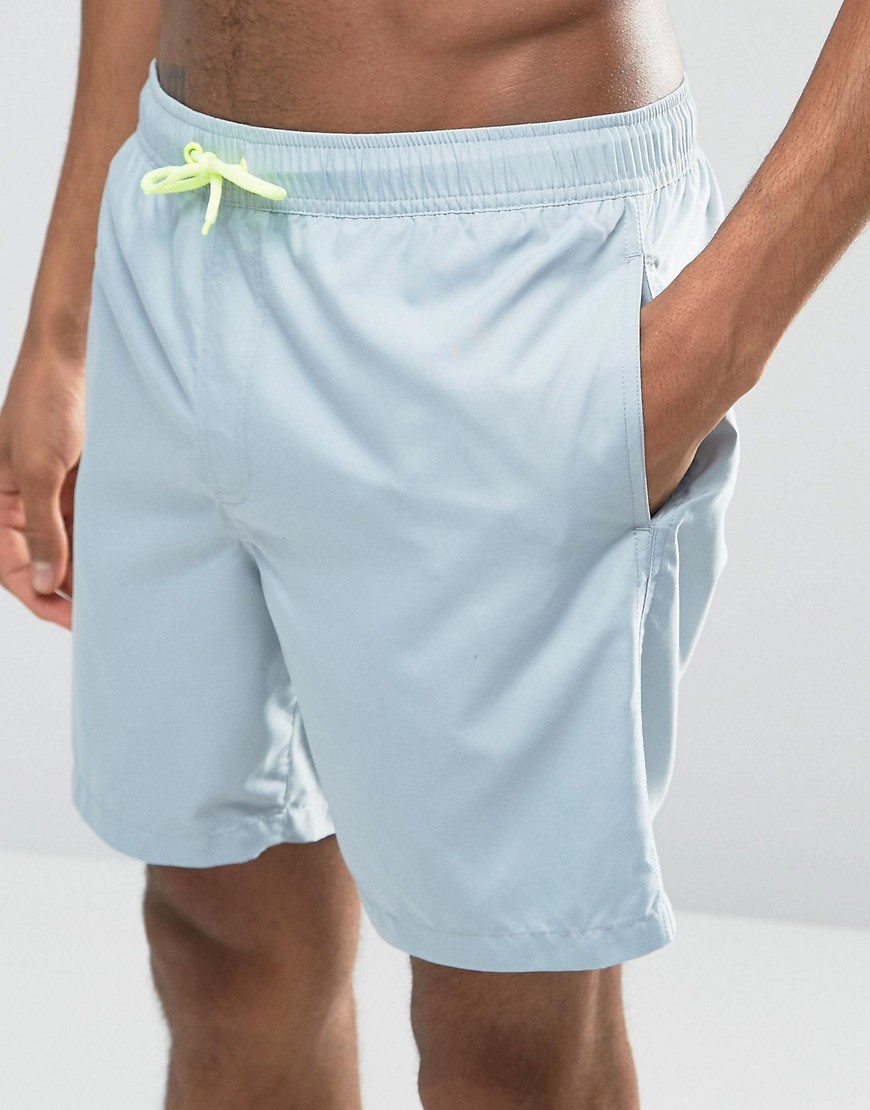 Lyst - Asos Swim Shorts In Pastel Blue With Neon Drawcord Mid Length in ...