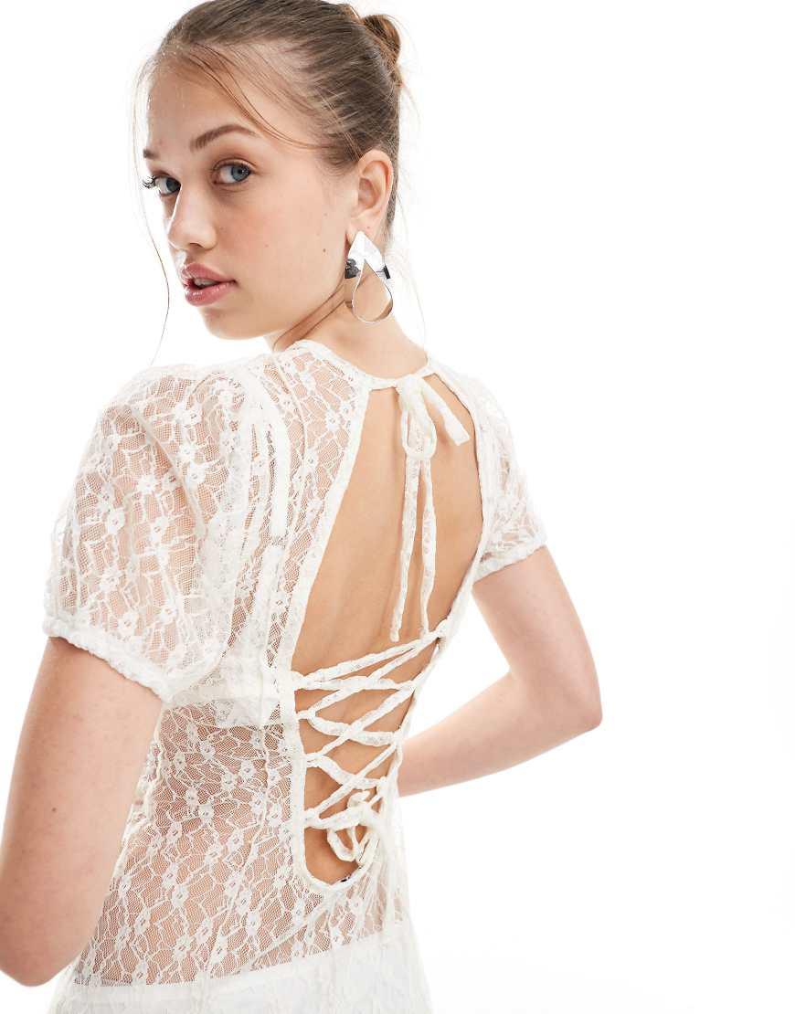 miss selfridge white lace dress Miss Selfridge premium lace detail dress in white