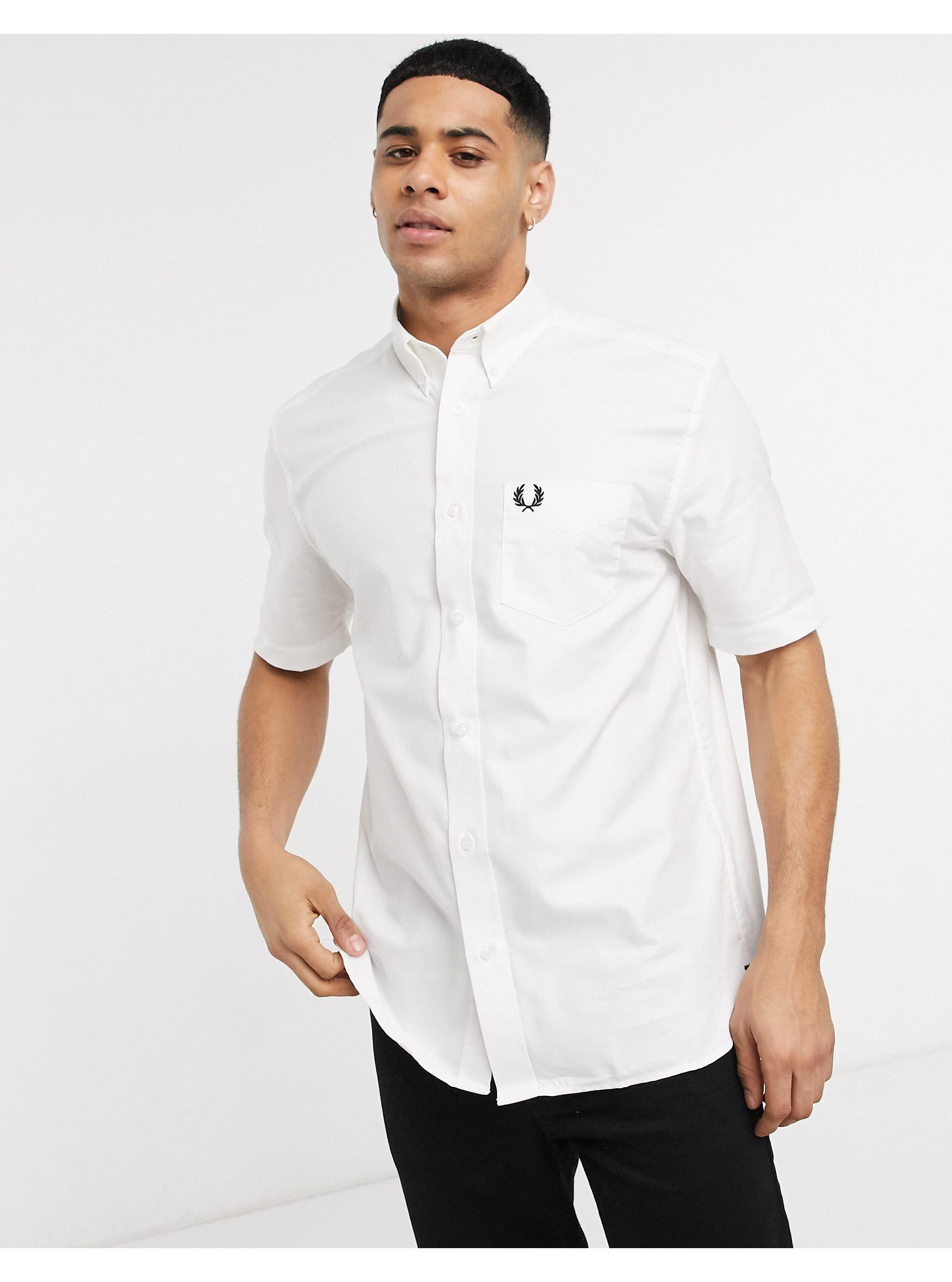 Fred Perry Cotton S/s Oxford Shirt in White for Men | Lyst Canada