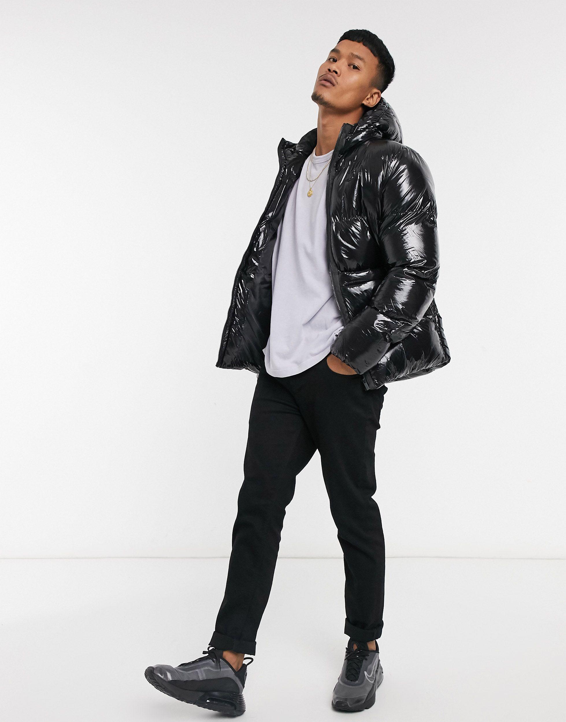 SIKSILK Wet Look Puffer Jacket in Black for Men Lyst