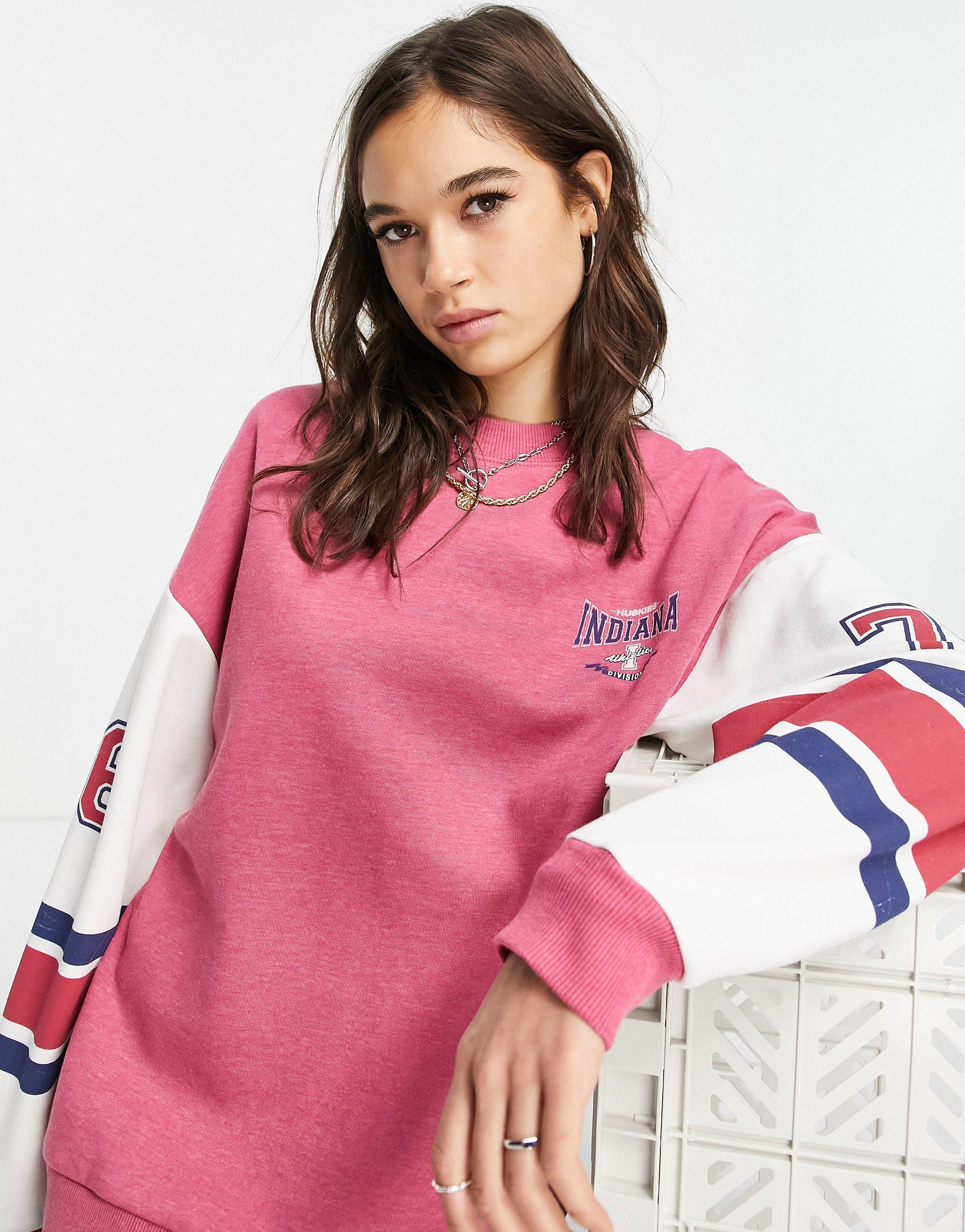 TOPSHOP Indiana Colour Blocked Sweatshirt in Pink | Lyst