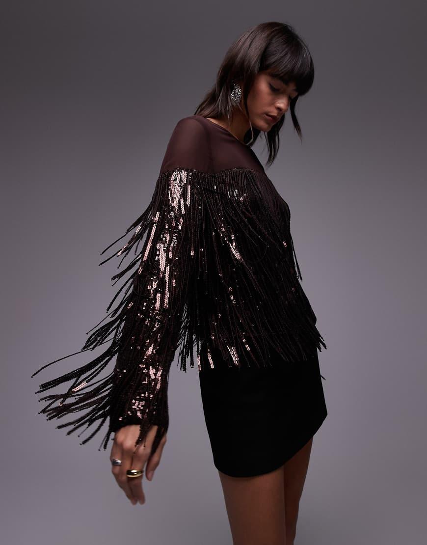 fringe sequin top