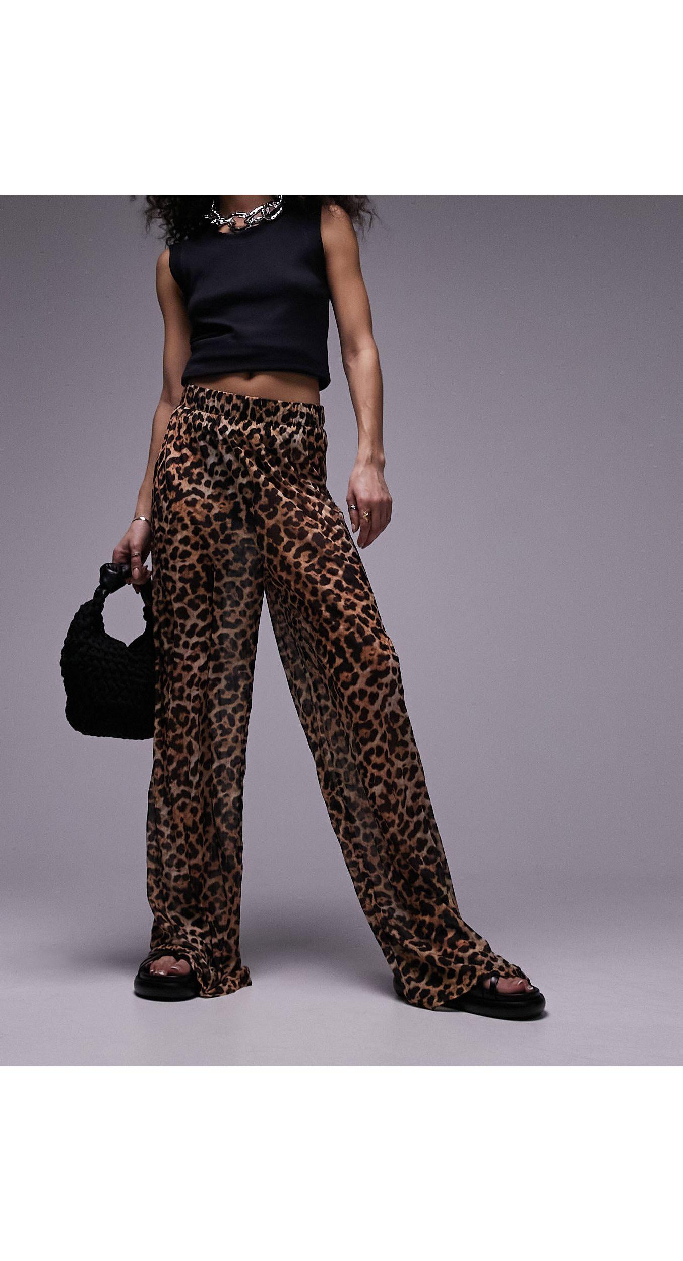 TOPSHOP Leopard Print Sheer Crinkle Trouser in Black Lyst Australia