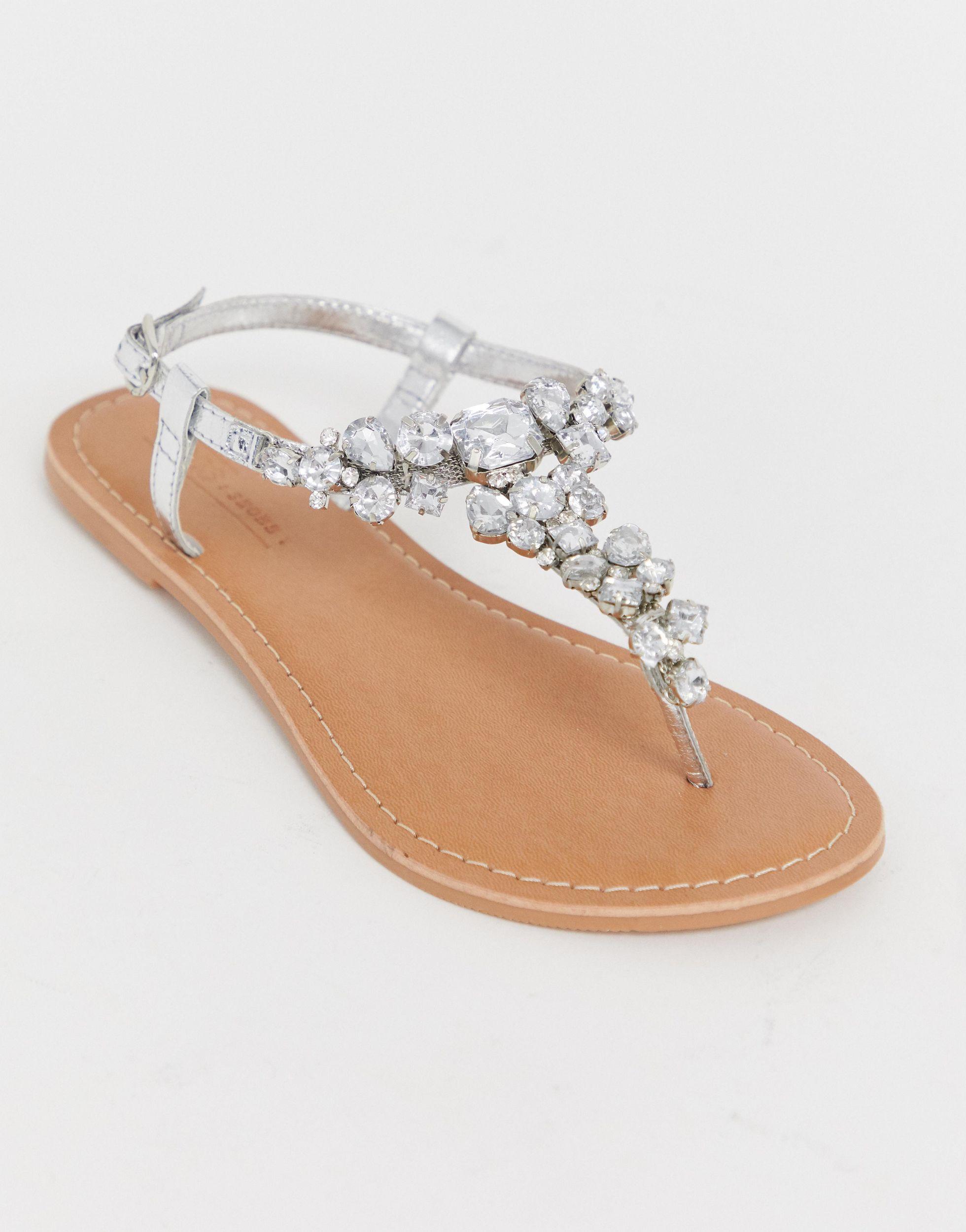 silver flat sandals wide fit