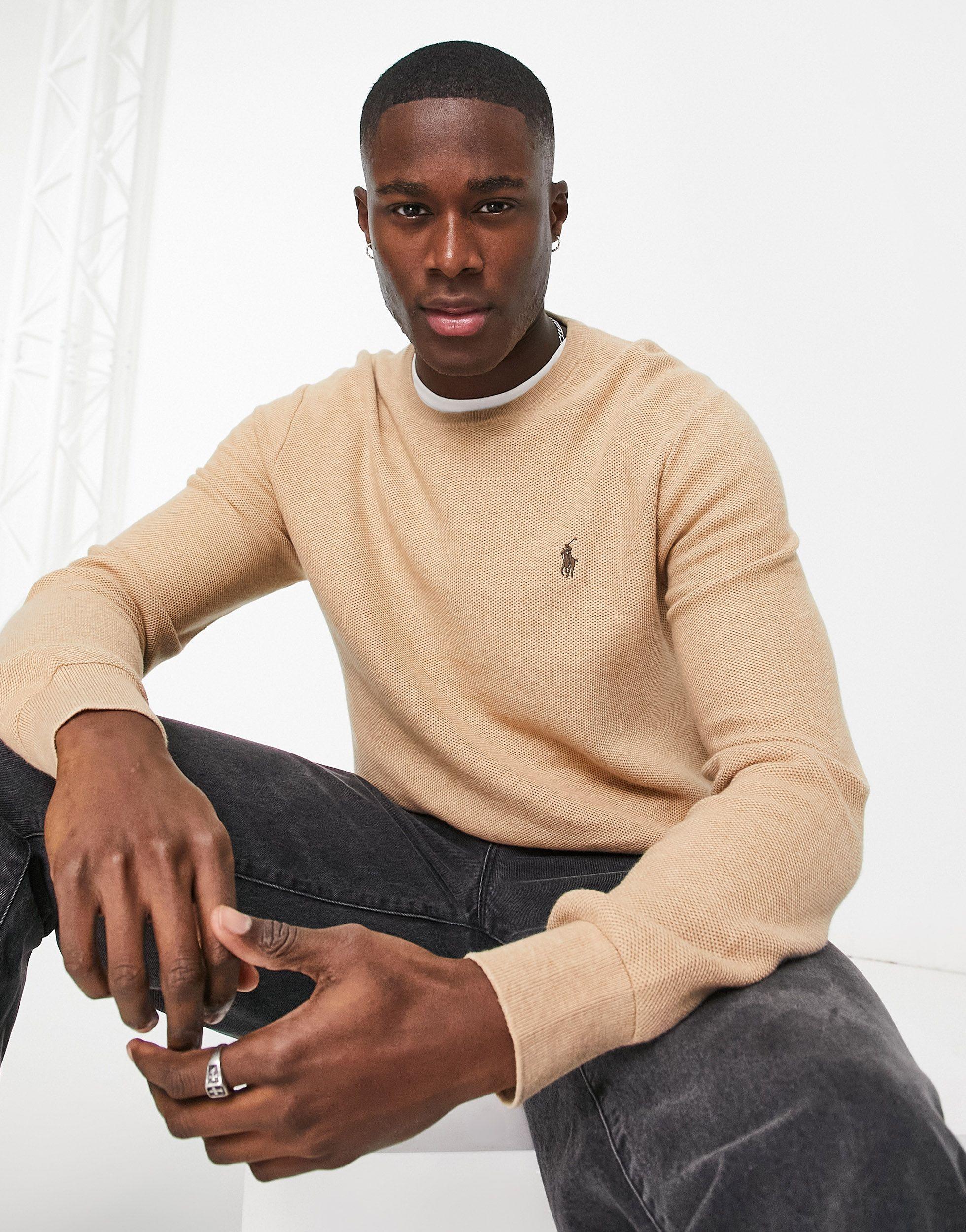 Polo Ralph Lauren Icon Logo Heavyweight Cotton Knit Jumper in Natural for  Men | Lyst