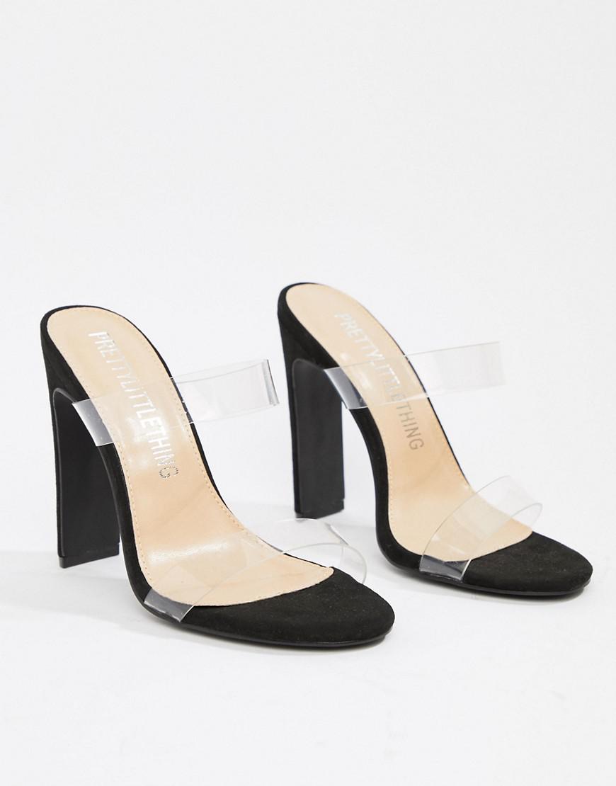black clear strap block heels