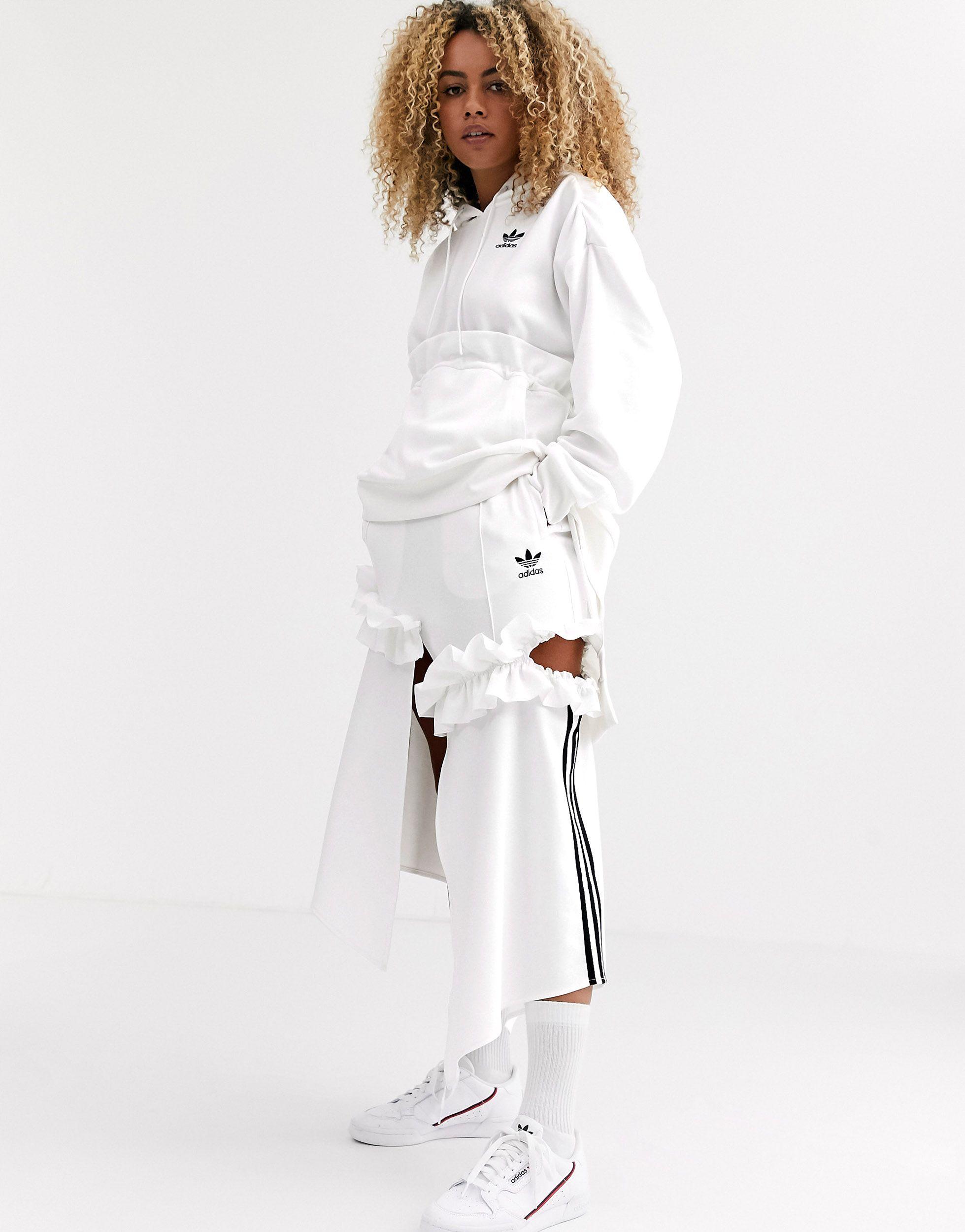 adidas Originals X J Koo Trefoil Ruffle Hoodie in White | Lyst