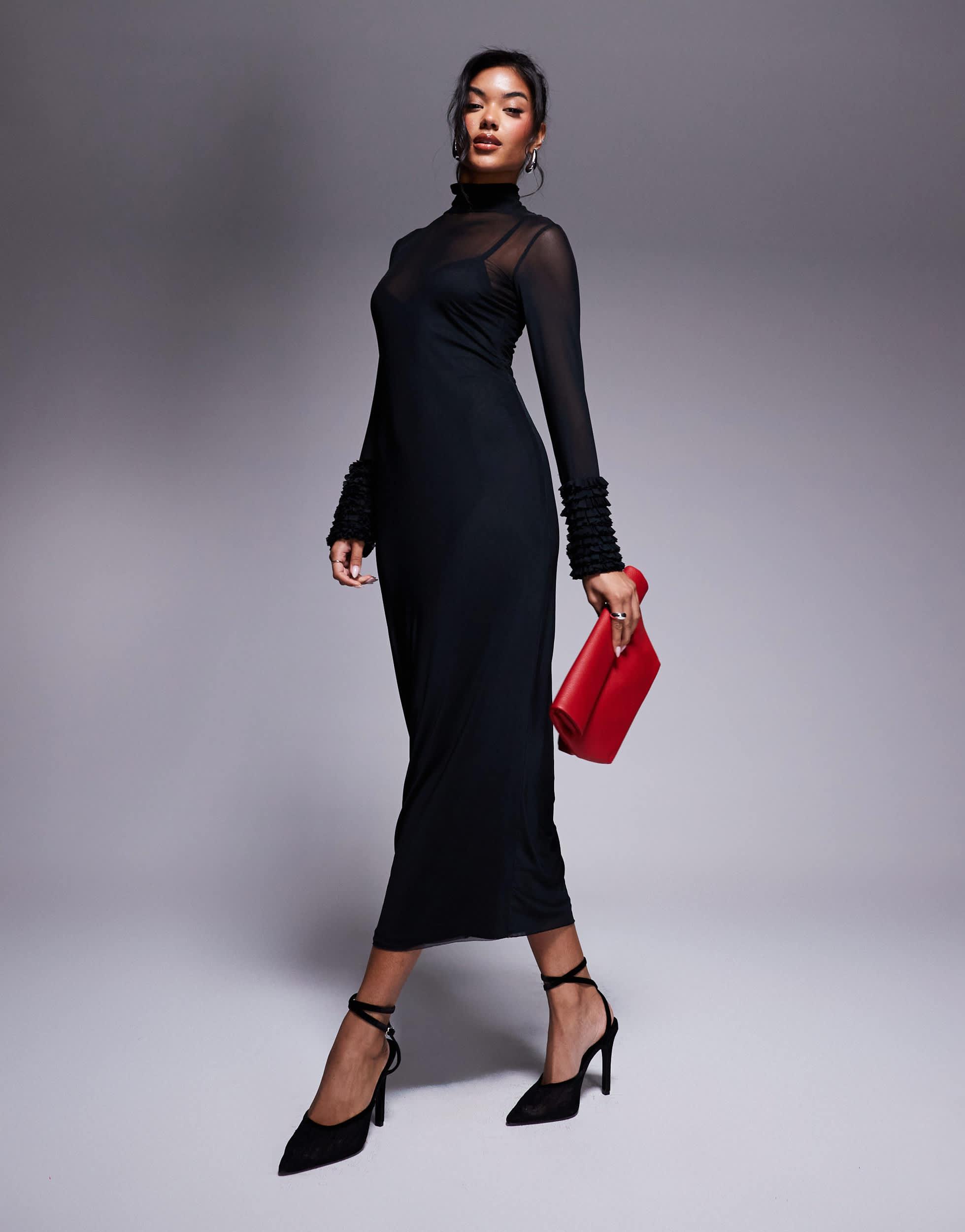 AFRM Ariel Mesh Maxi Dress With Ruffle Sleeve Detail in Blue | Lyst AFRM Ariel Mesh Maxi Dress With Ruffle Sleeve Detail in Blue | Lyst
