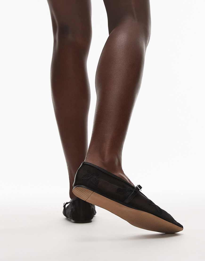 TOPSHOP Alex Embroidered Flower Ballet Flats in Black Lyst UK