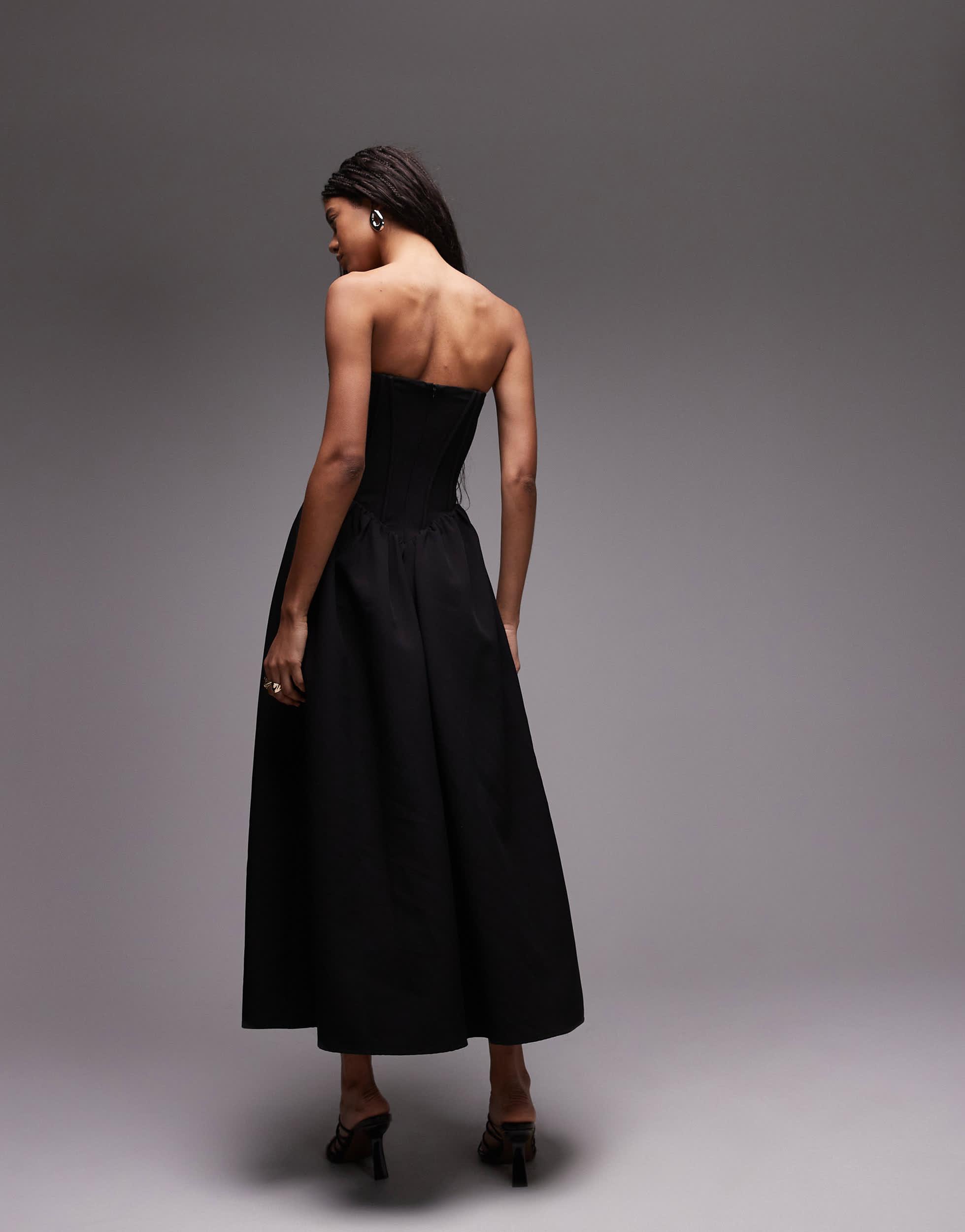 HEIRESS BEVERLY HILLS Bandeau Corset Detail Maxi Dress in Black | Lyst