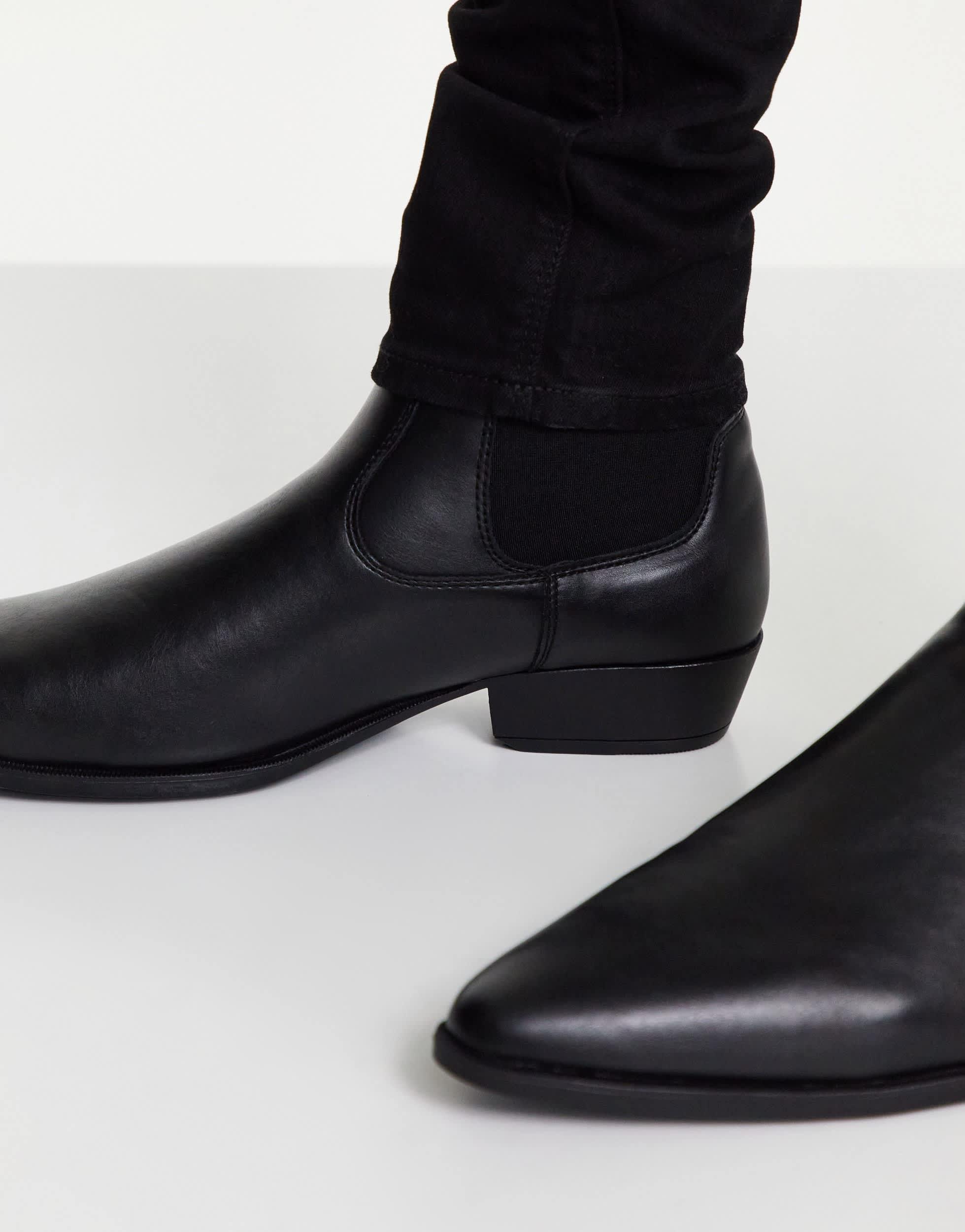 ASOS Cuban Heel Western Chelsea Boots in Black for Men | Lyst